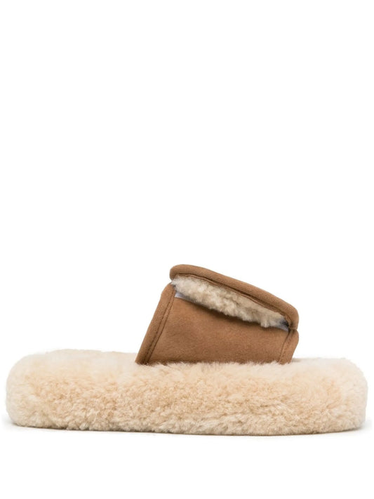 touch-strap shearling slides