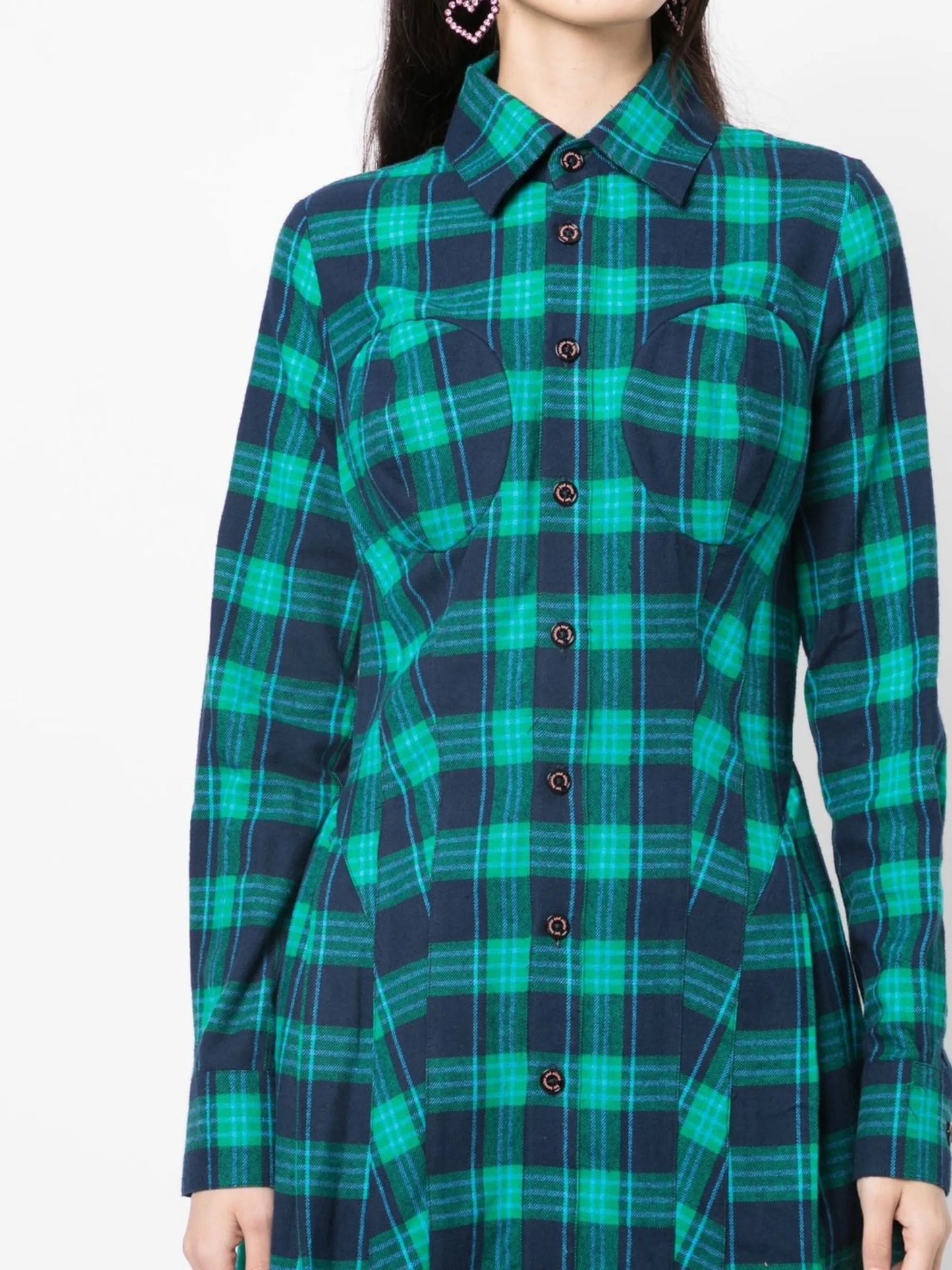check-print fitted shirt dress