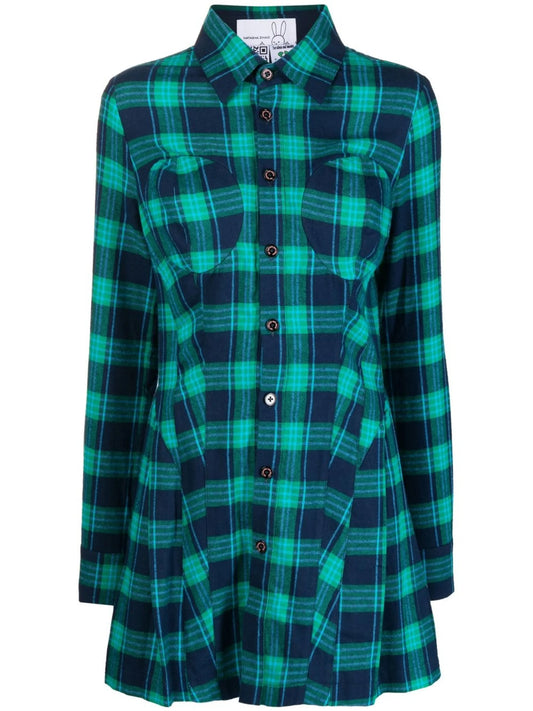 check-print fitted shirt dress