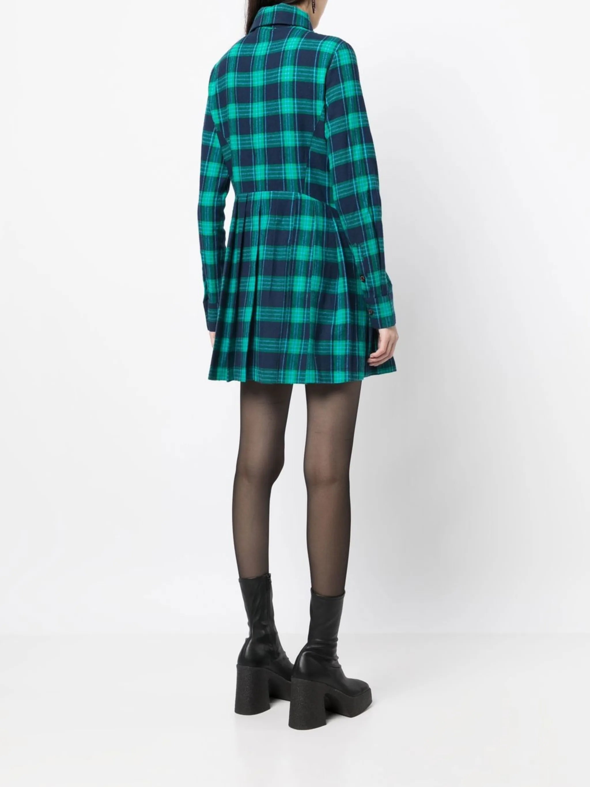 check-print fitted shirt dress