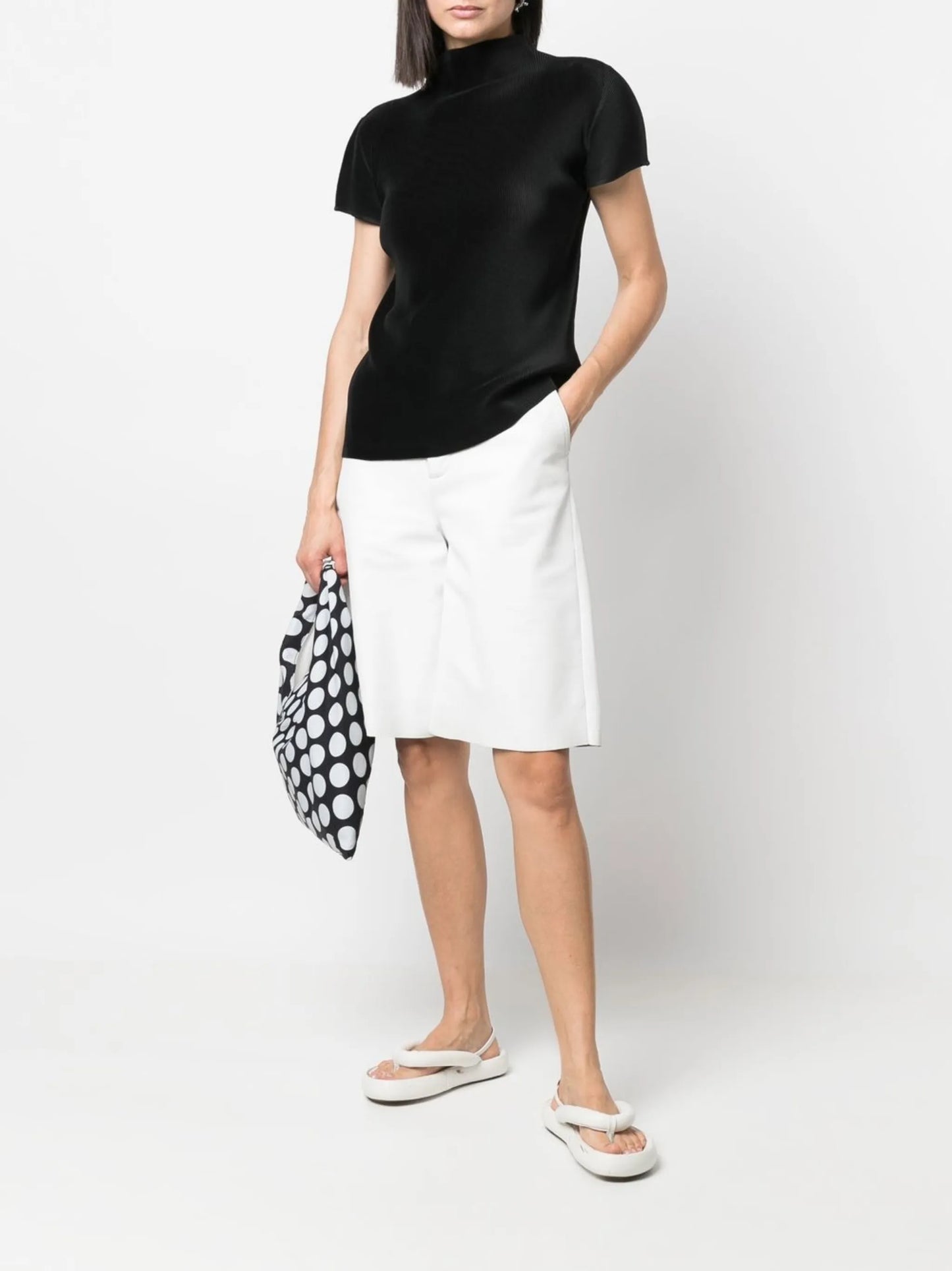 plissé high-neck blouse