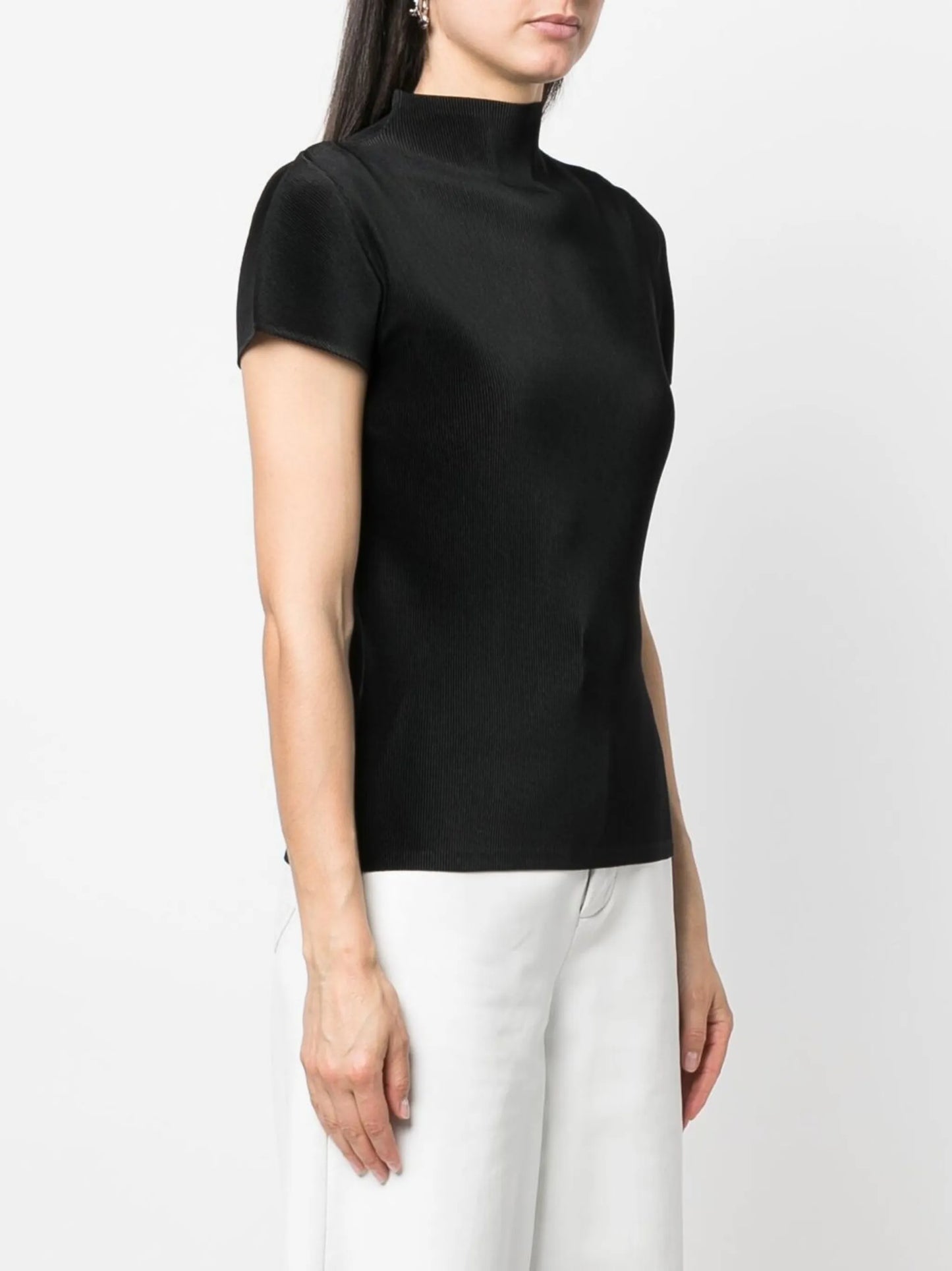 plissé high-neck blouse