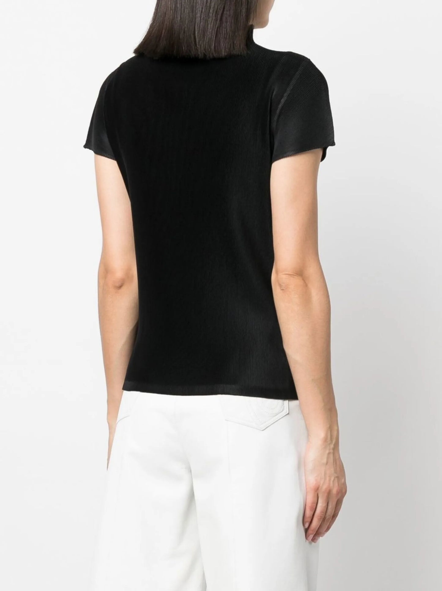 plissé high-neck blouse