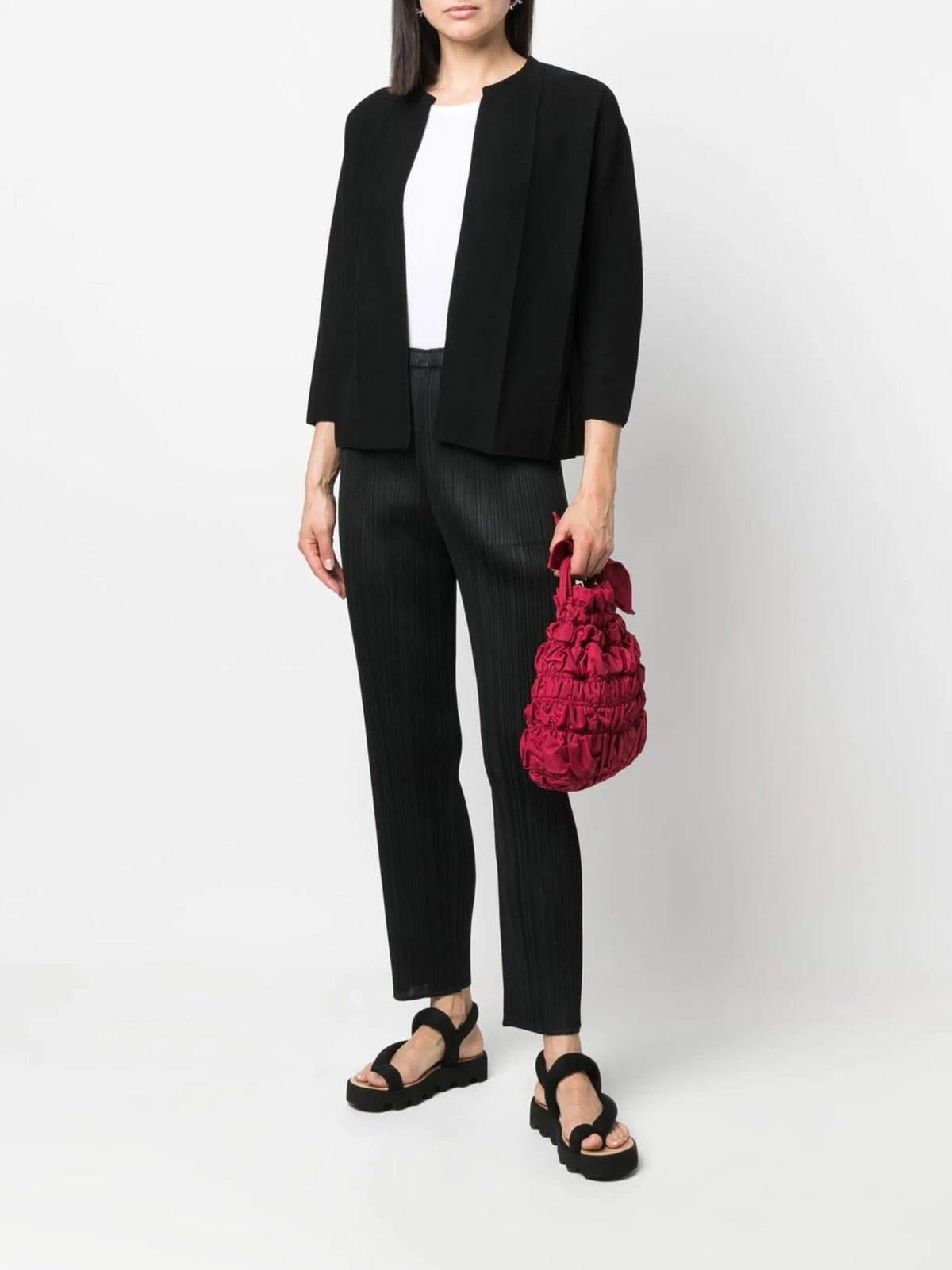 elasticated-waist slip-on straight trousers