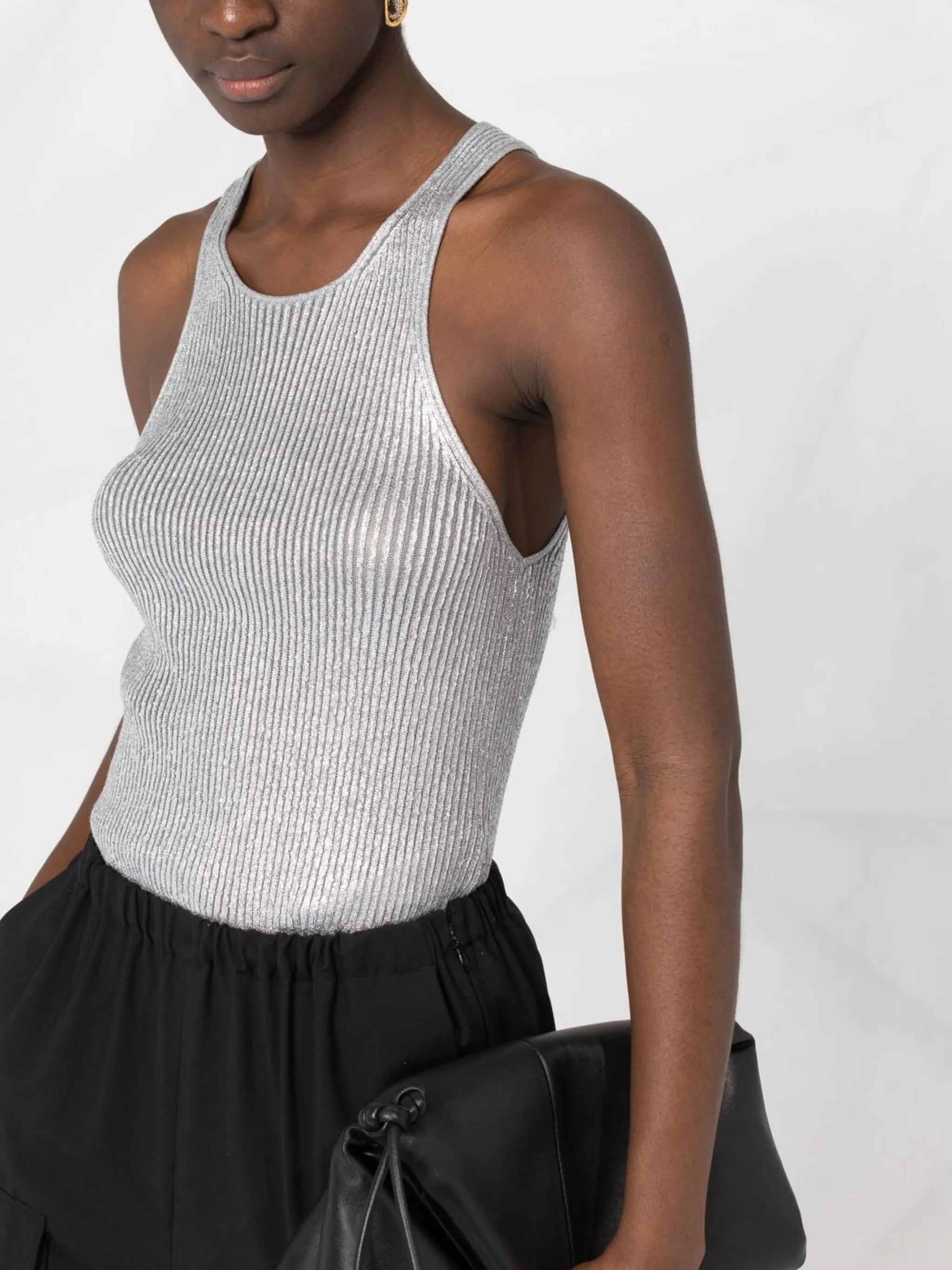 metallic rib-knit vest
