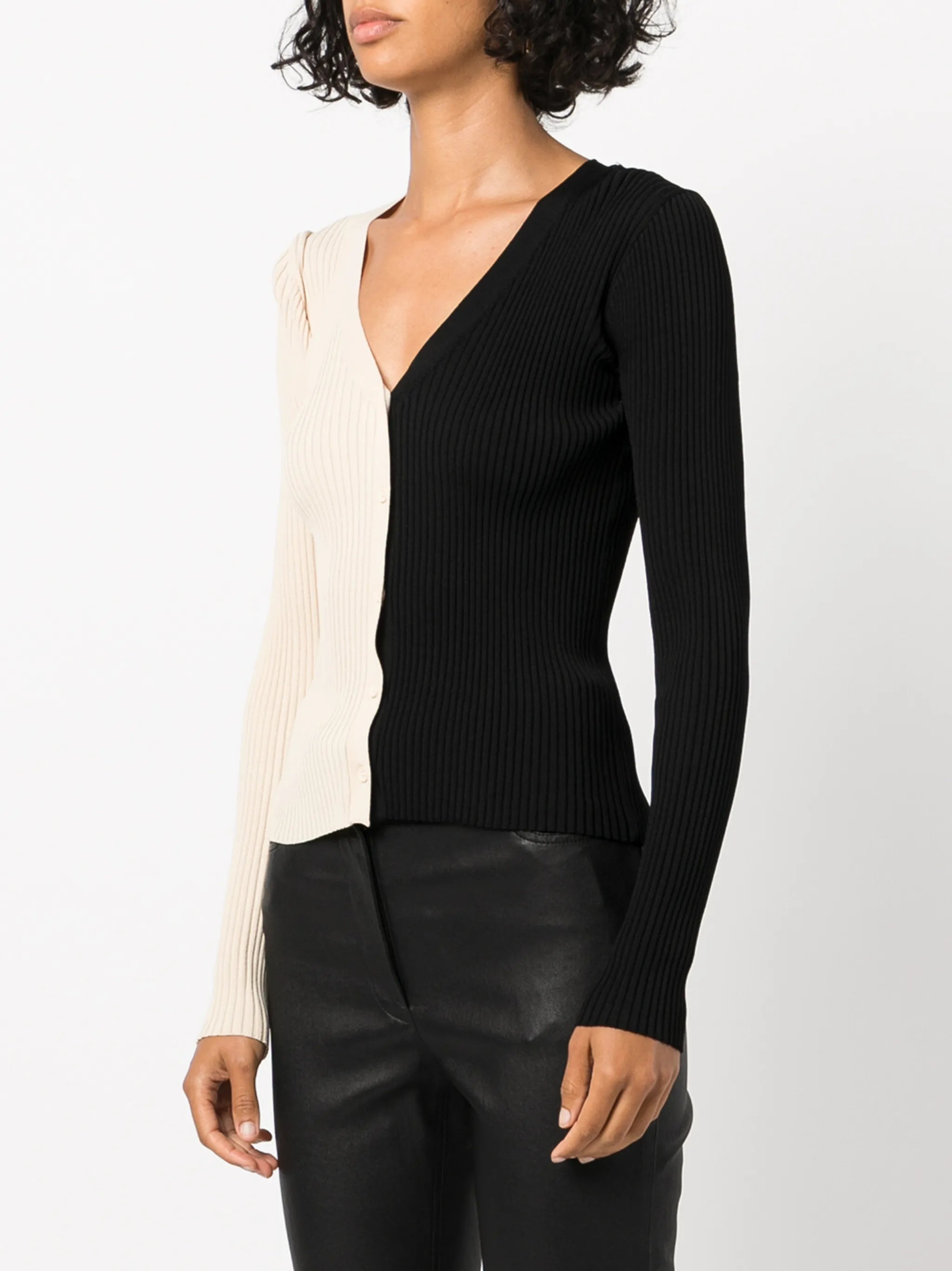 two-tone long-sleeve cardigan