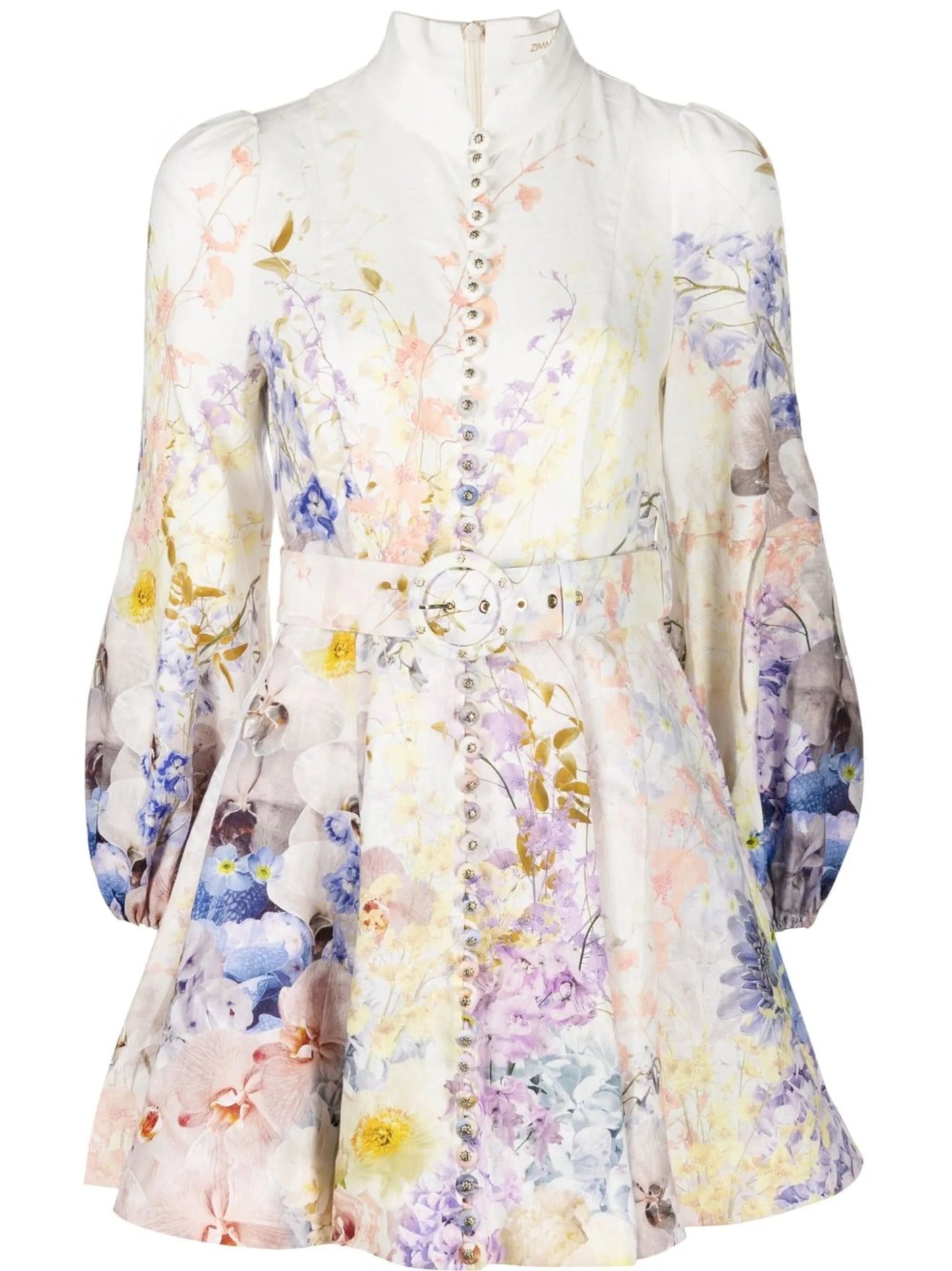 floral-print linen mini dress