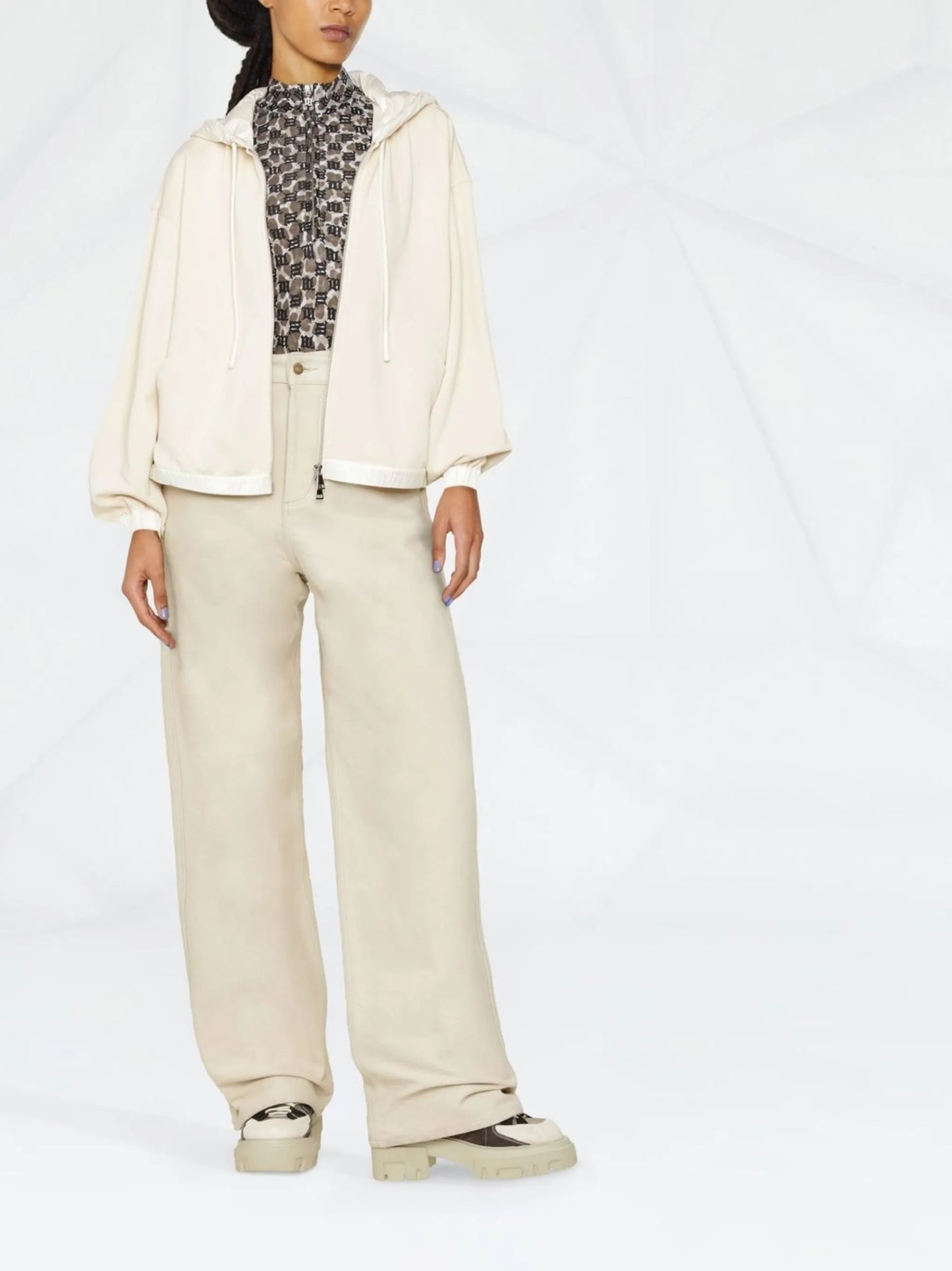 contrast-trim zip-front hooded jacket