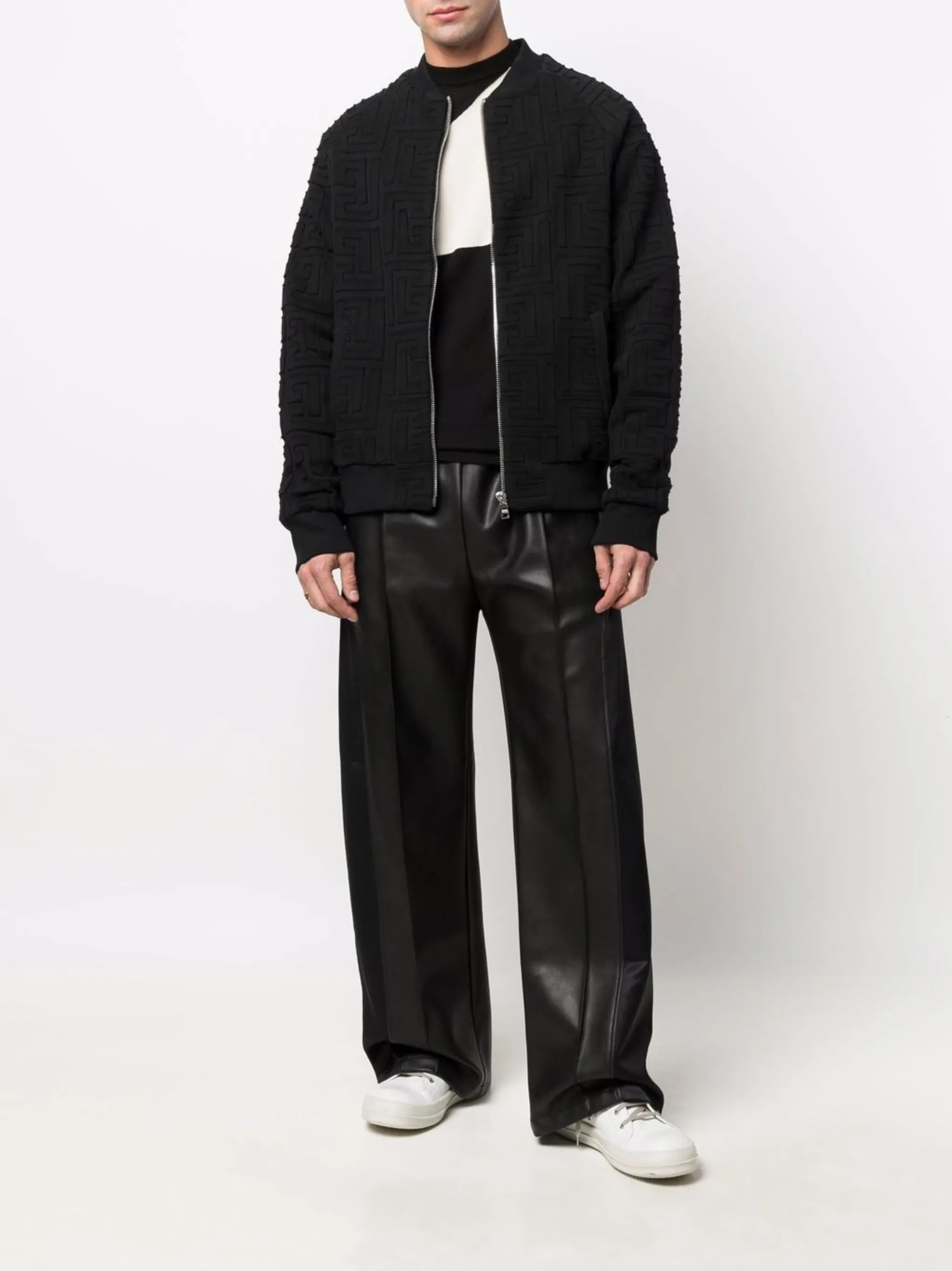 monogram-print zip-up bomber jacket