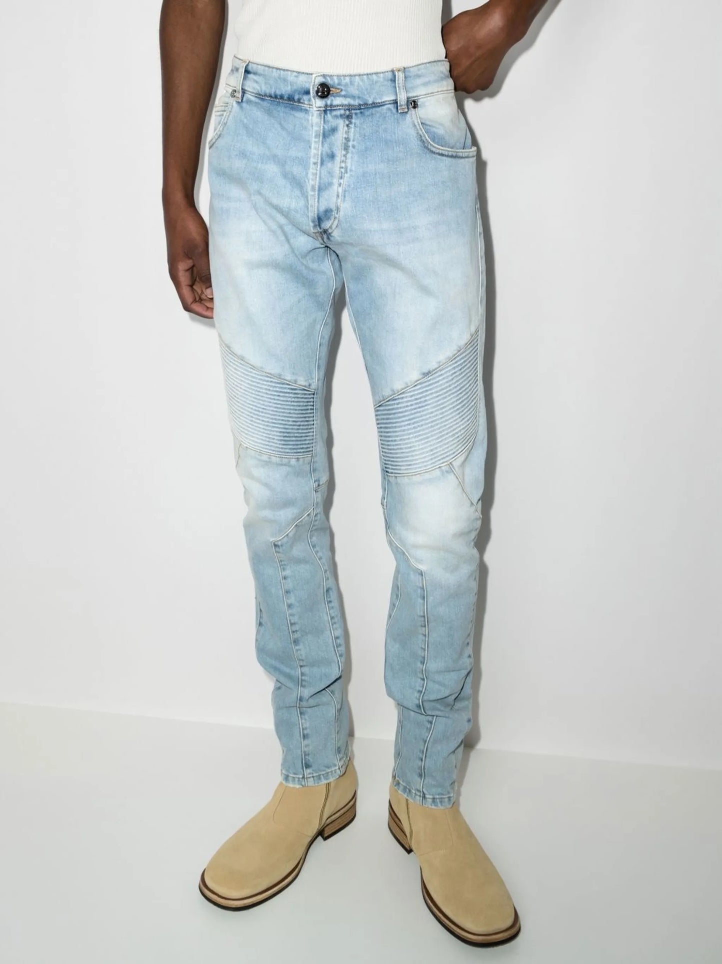 ribbed skinny-cut jeans