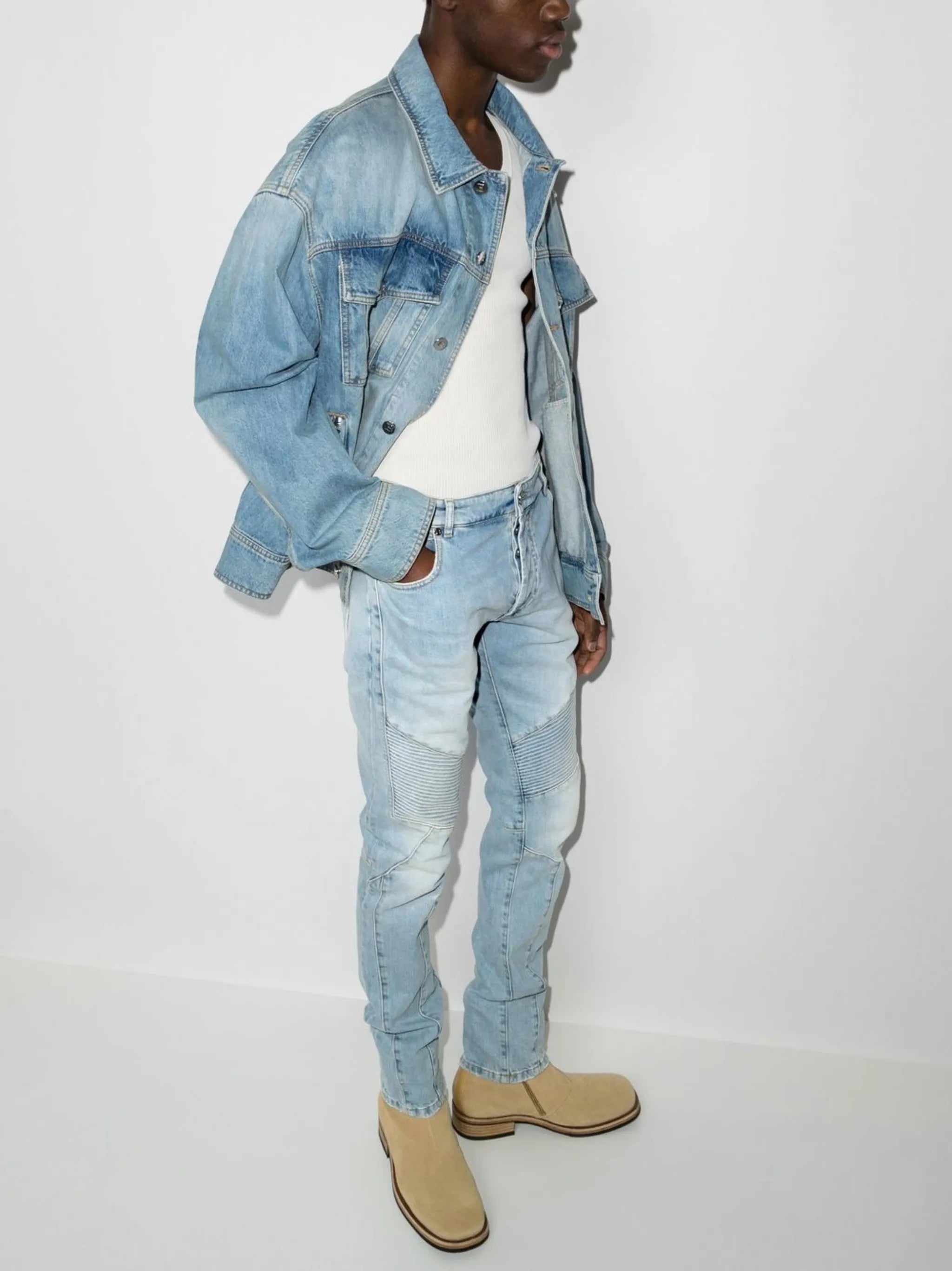 ribbed skinny-cut jeans