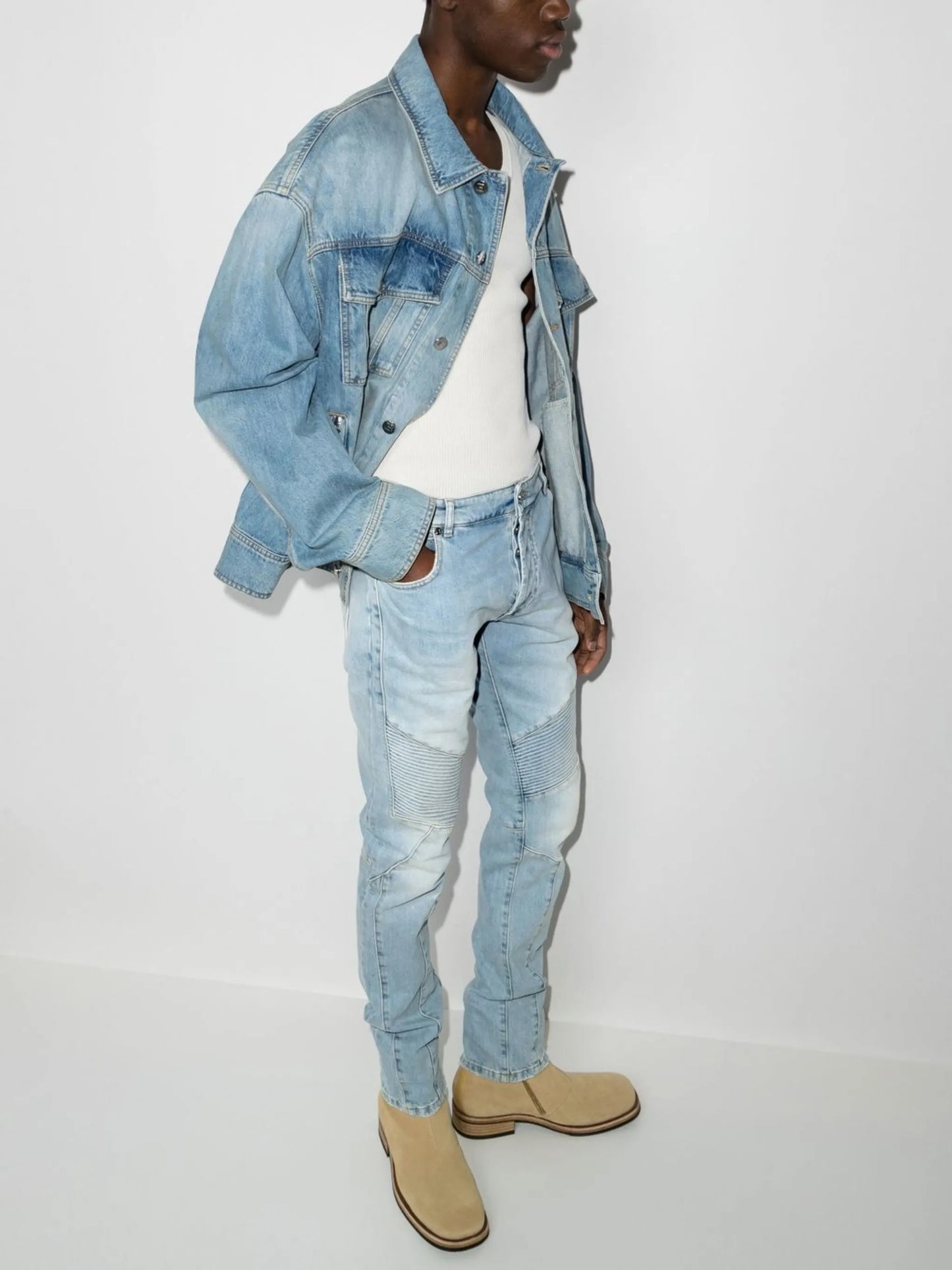 ribbed skinny-cut jeans