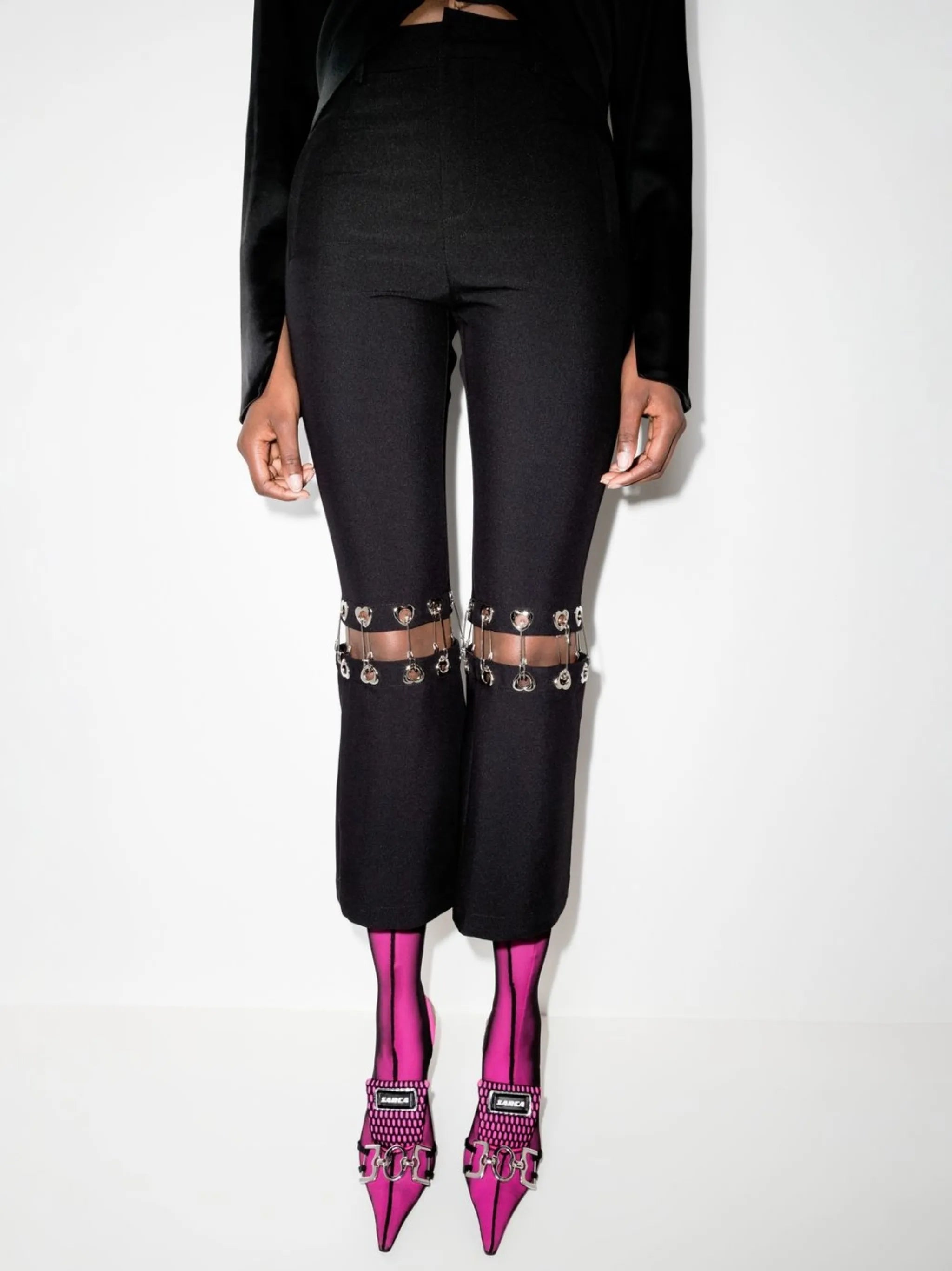 safety pin-detail cropped trousers