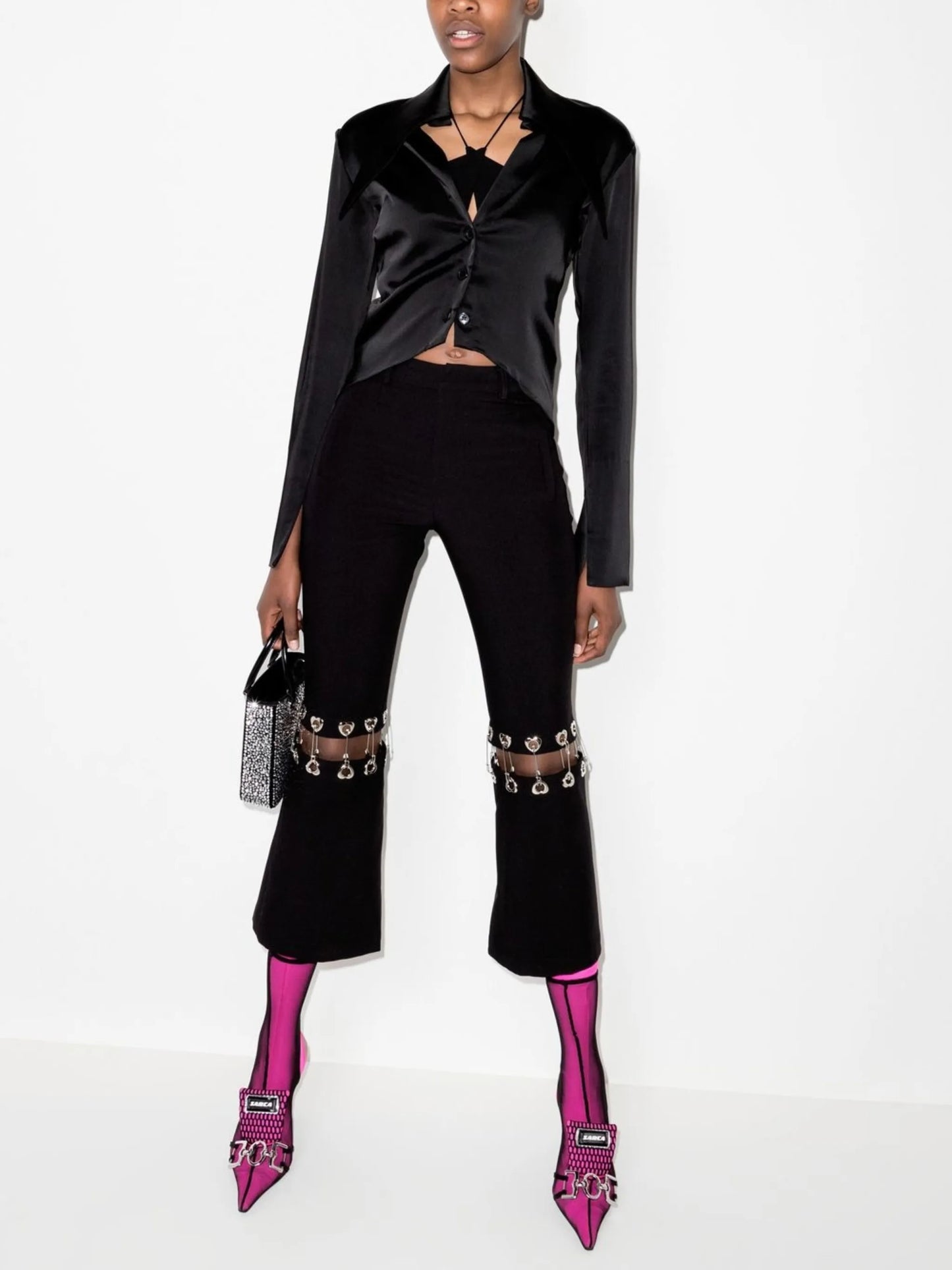 safety pin-detail cropped trousers