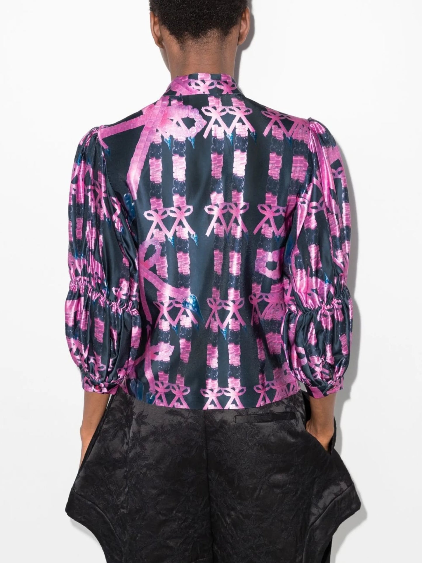 bubble-print mock-neck blouse