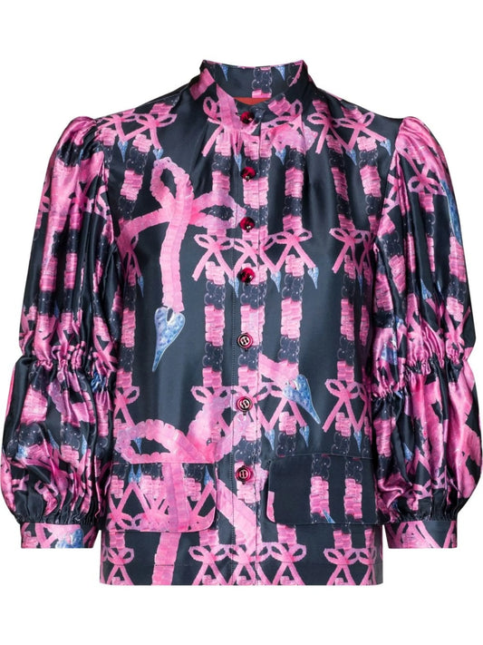 bubble-print mock-neck blouse