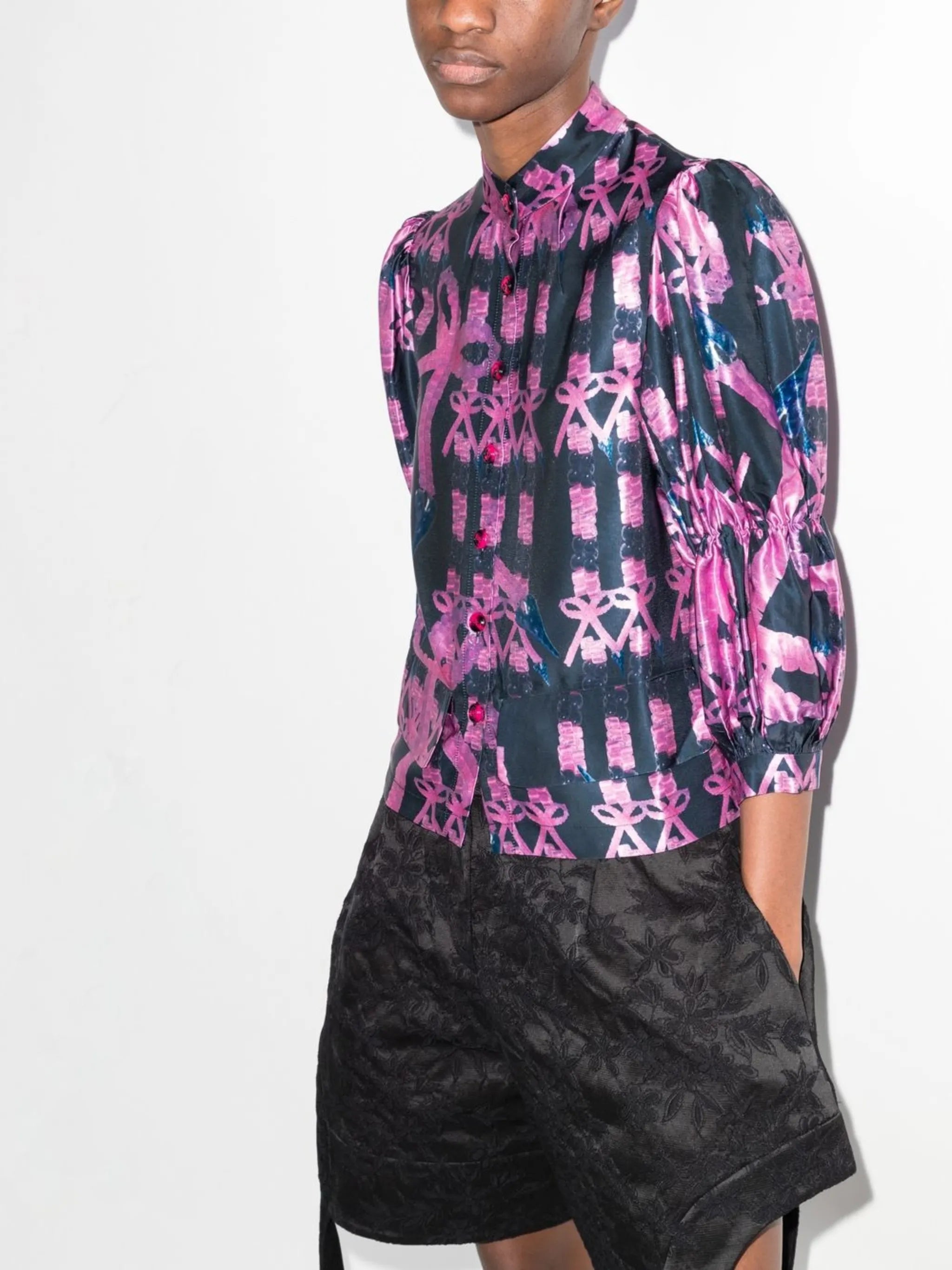 bubble-print mock-neck blouse