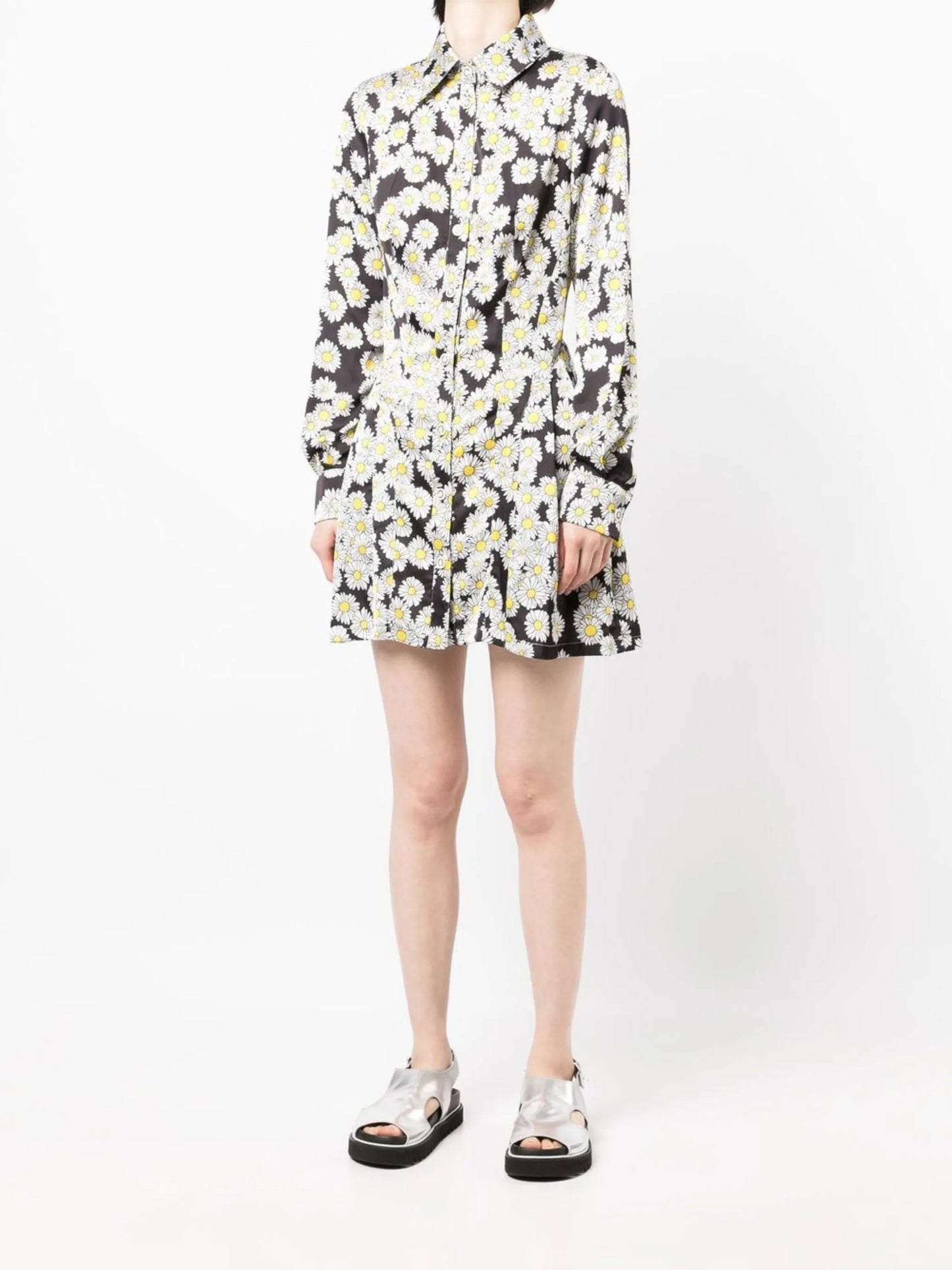 daisy-print pleated shirt dress