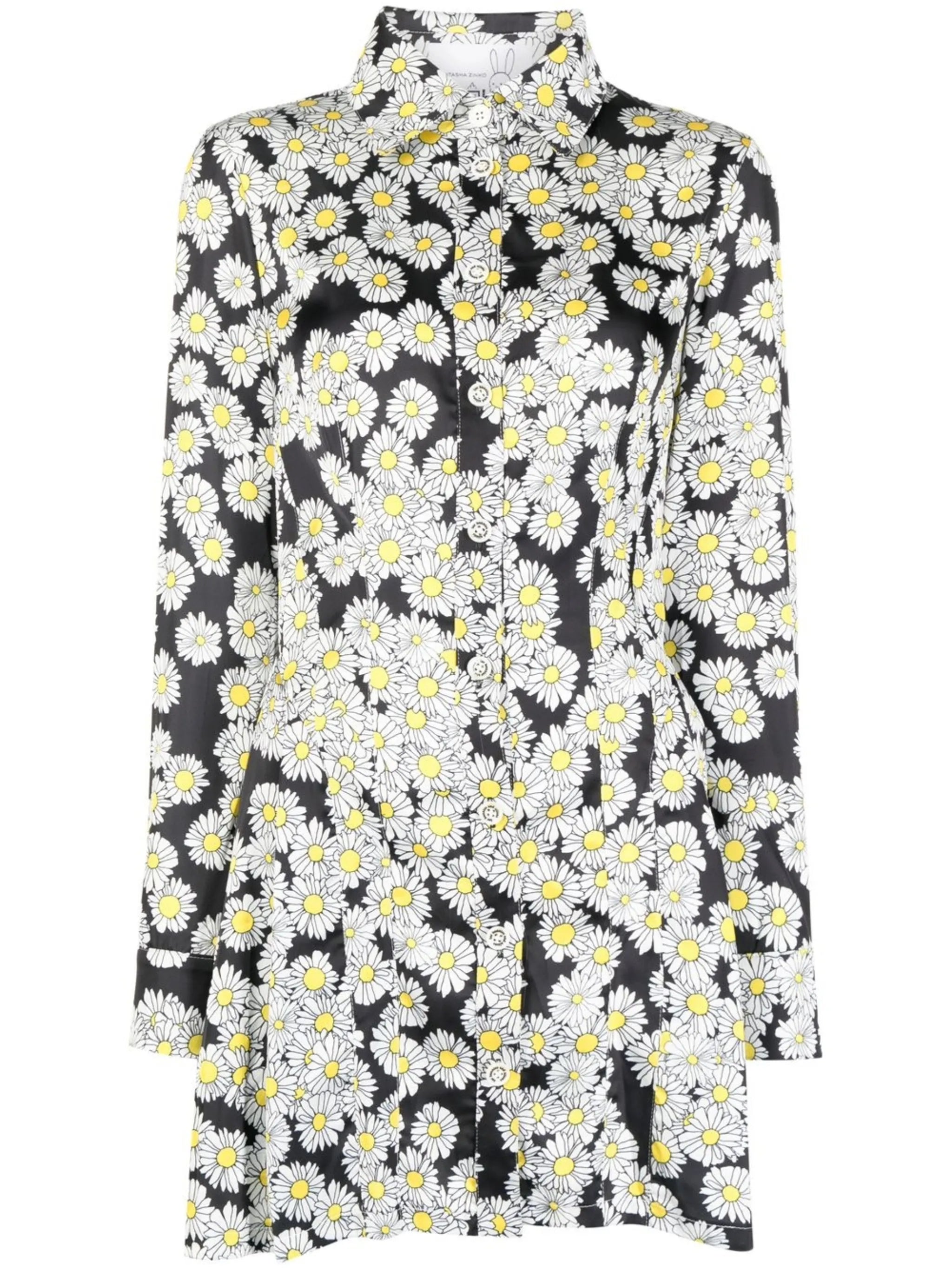 daisy-print pleated shirt dress