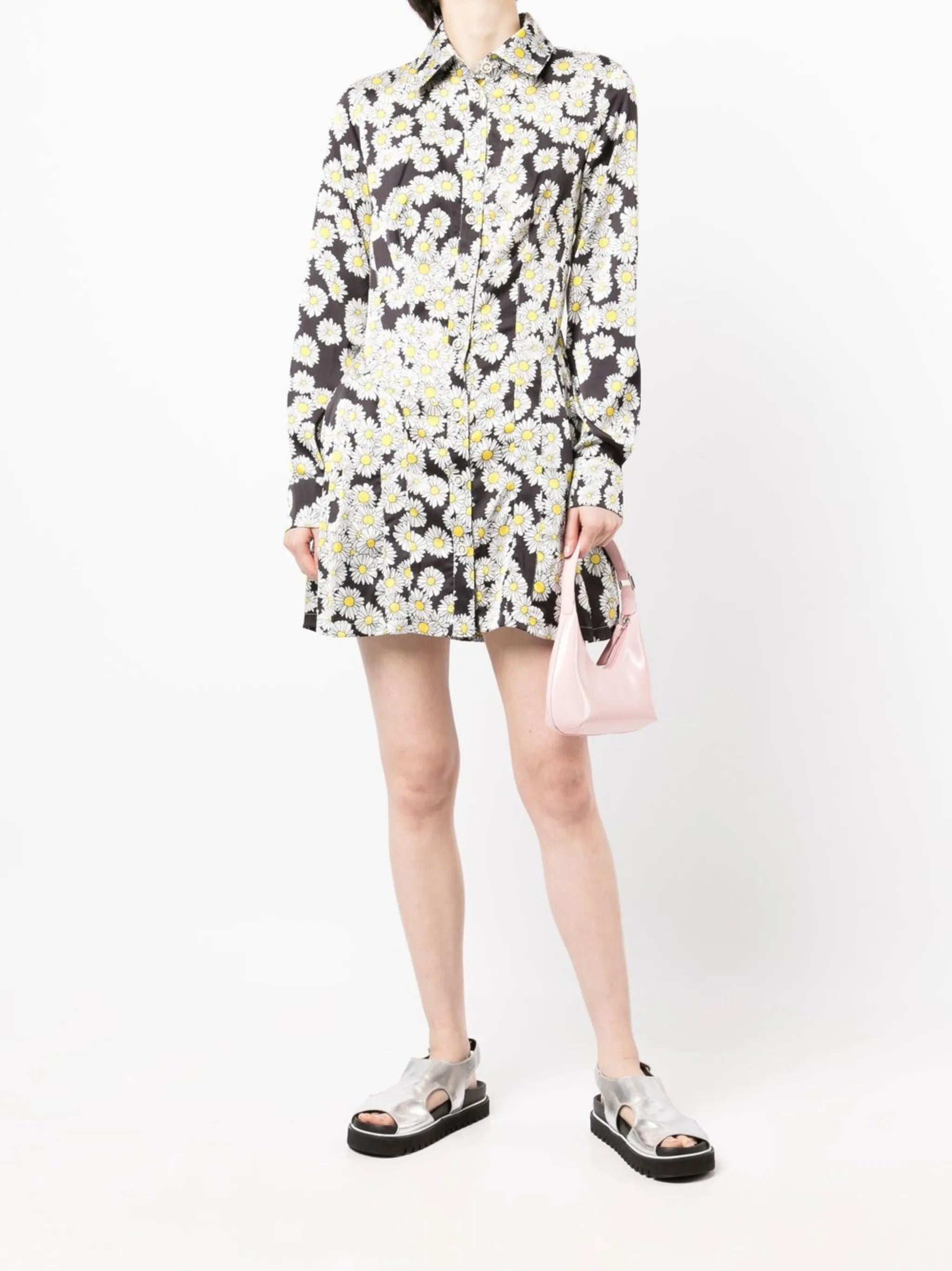 daisy-print pleated shirt dress
