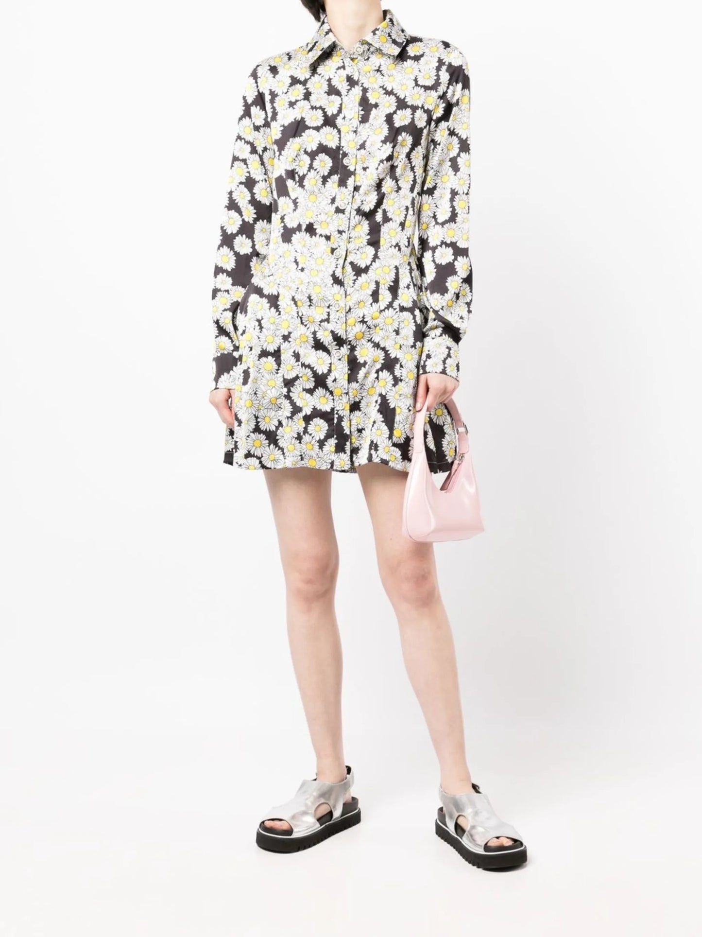 daisy-print pleated shirt dress