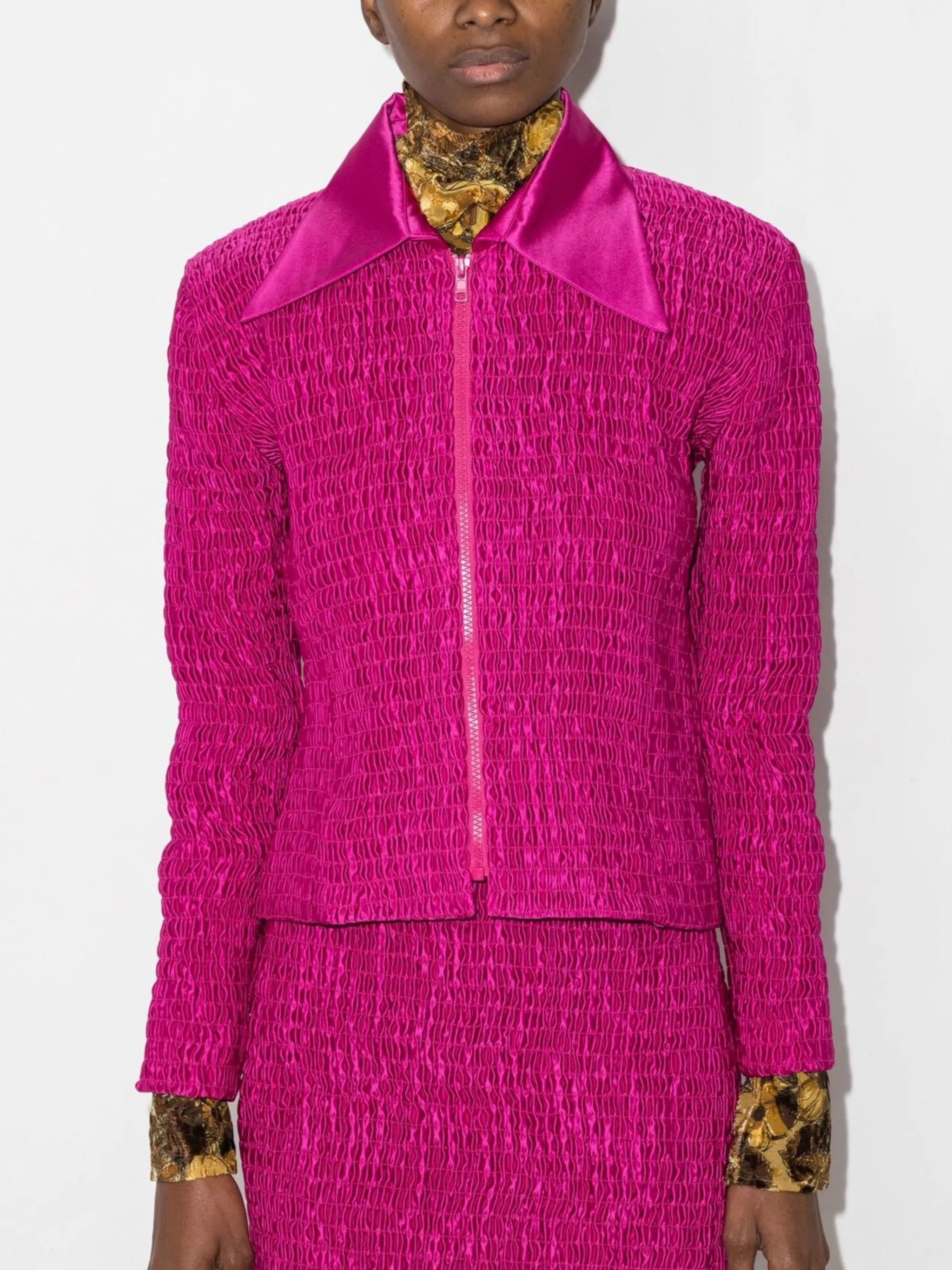 zip-up ruched shirt jacket