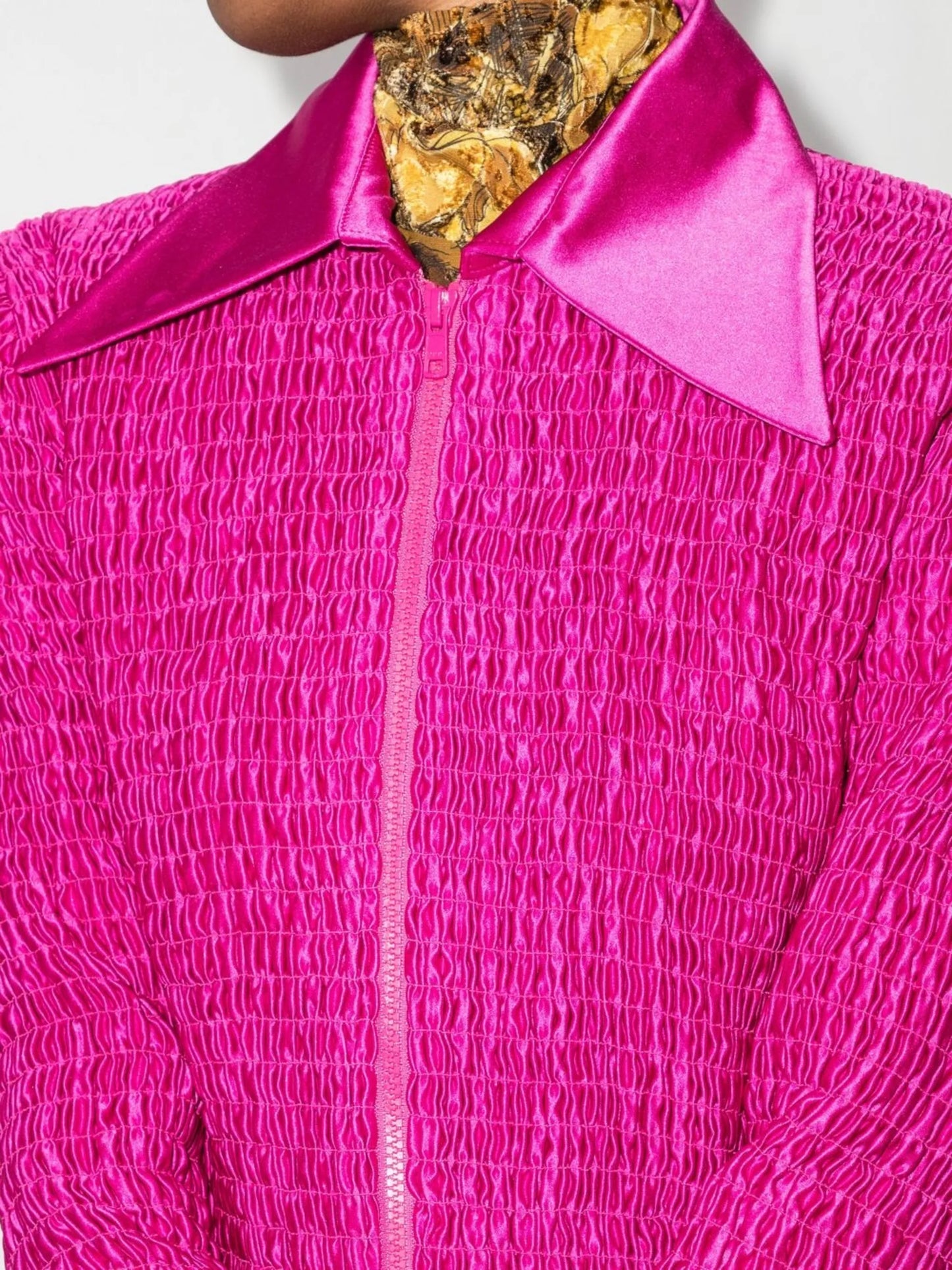 zip-up ruched shirt jacket