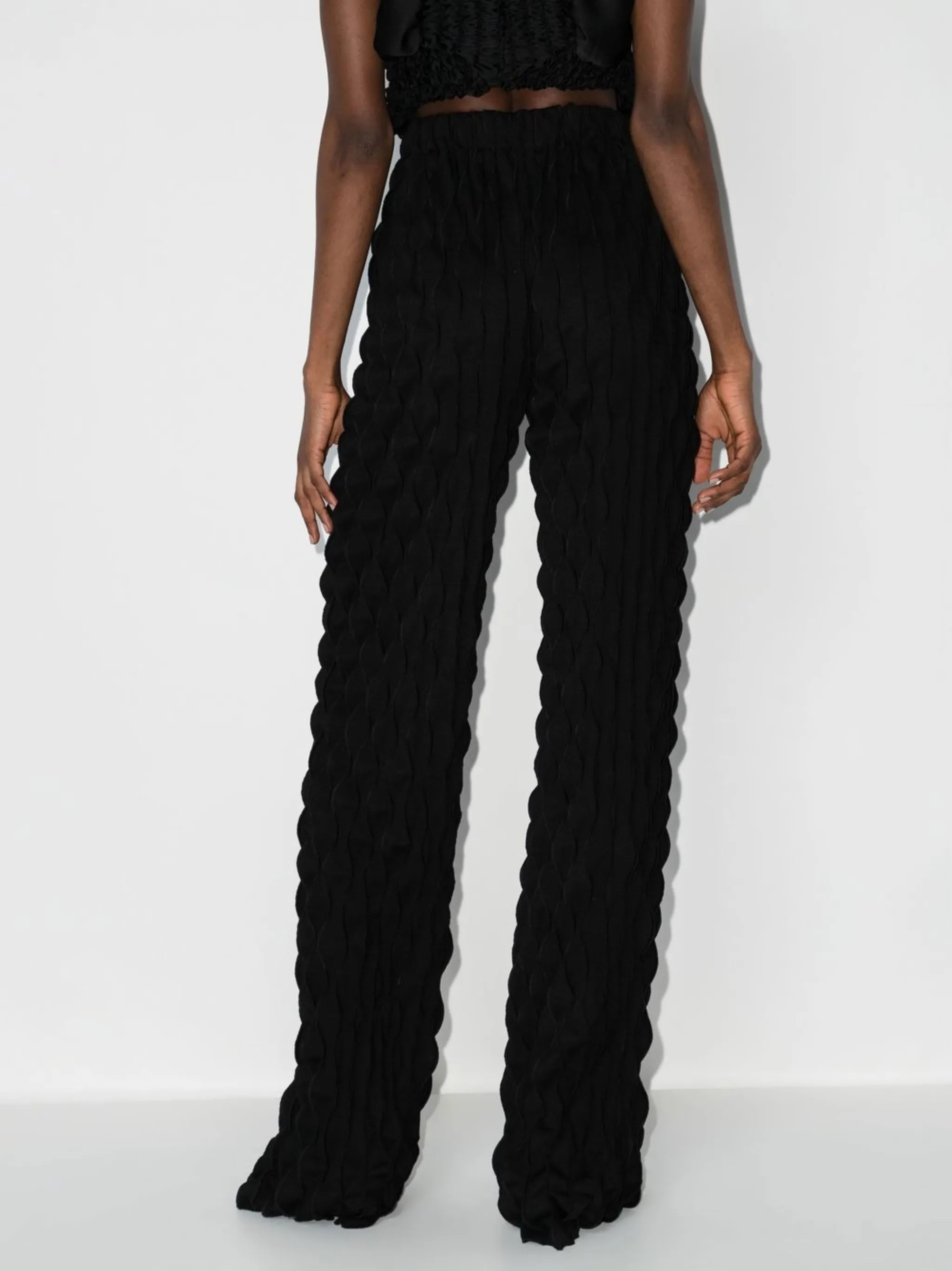 high-waisted textured-finish trousers