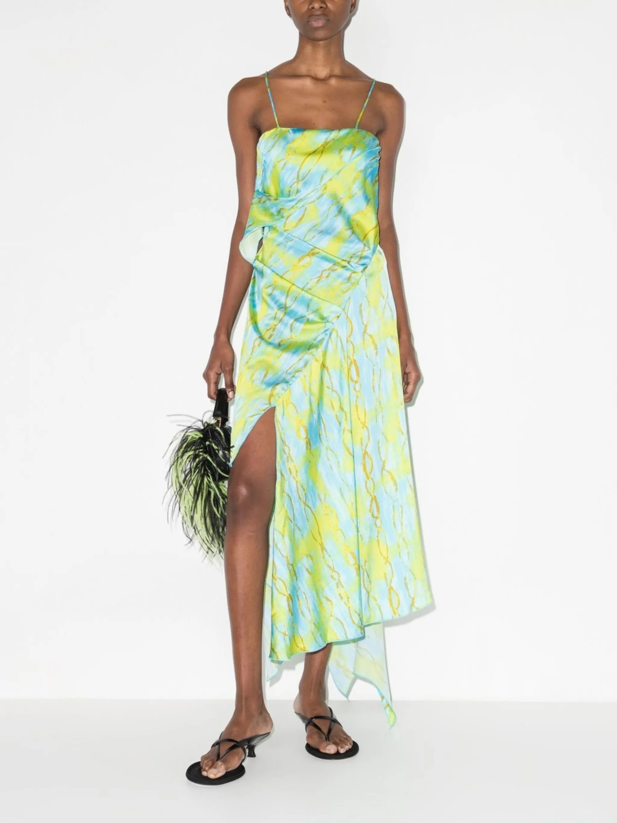 Waterfall graphic-print draped dress