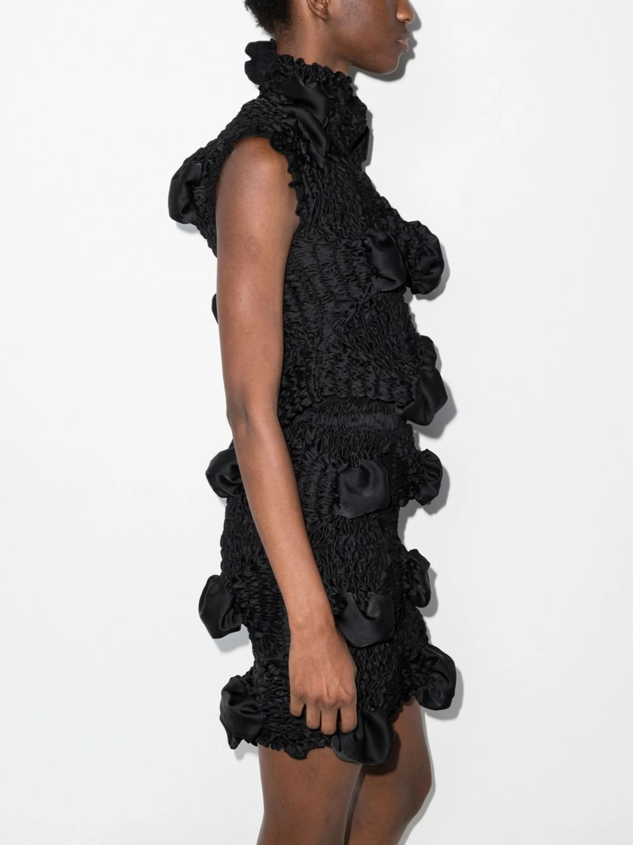 high-waisted textured-finish skirt