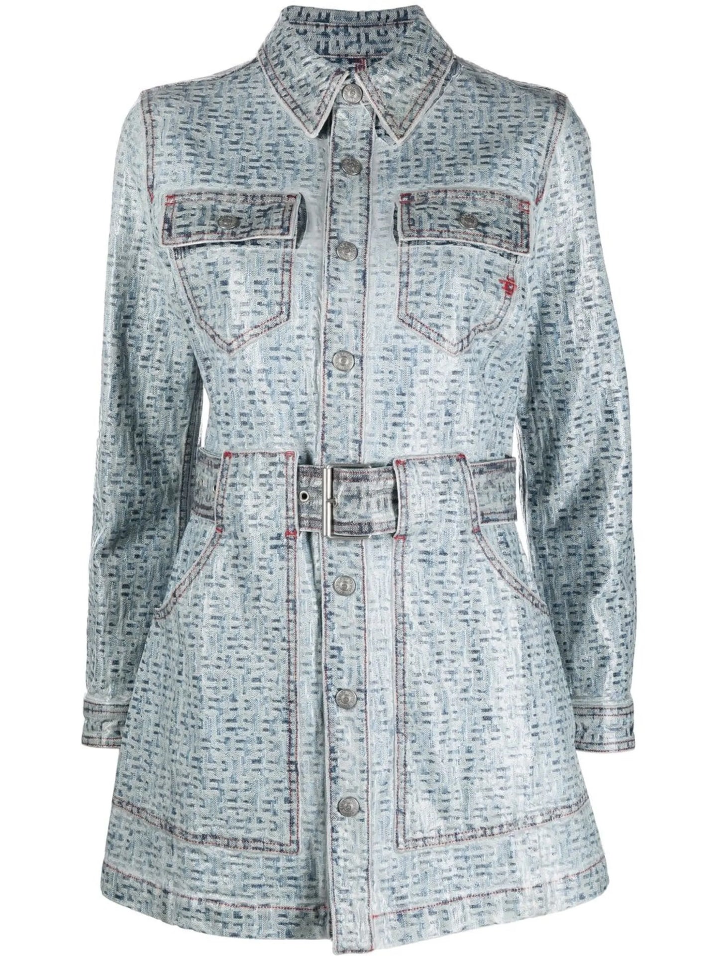 belted denim mini dress