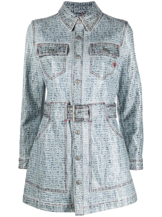 belted denim mini dress