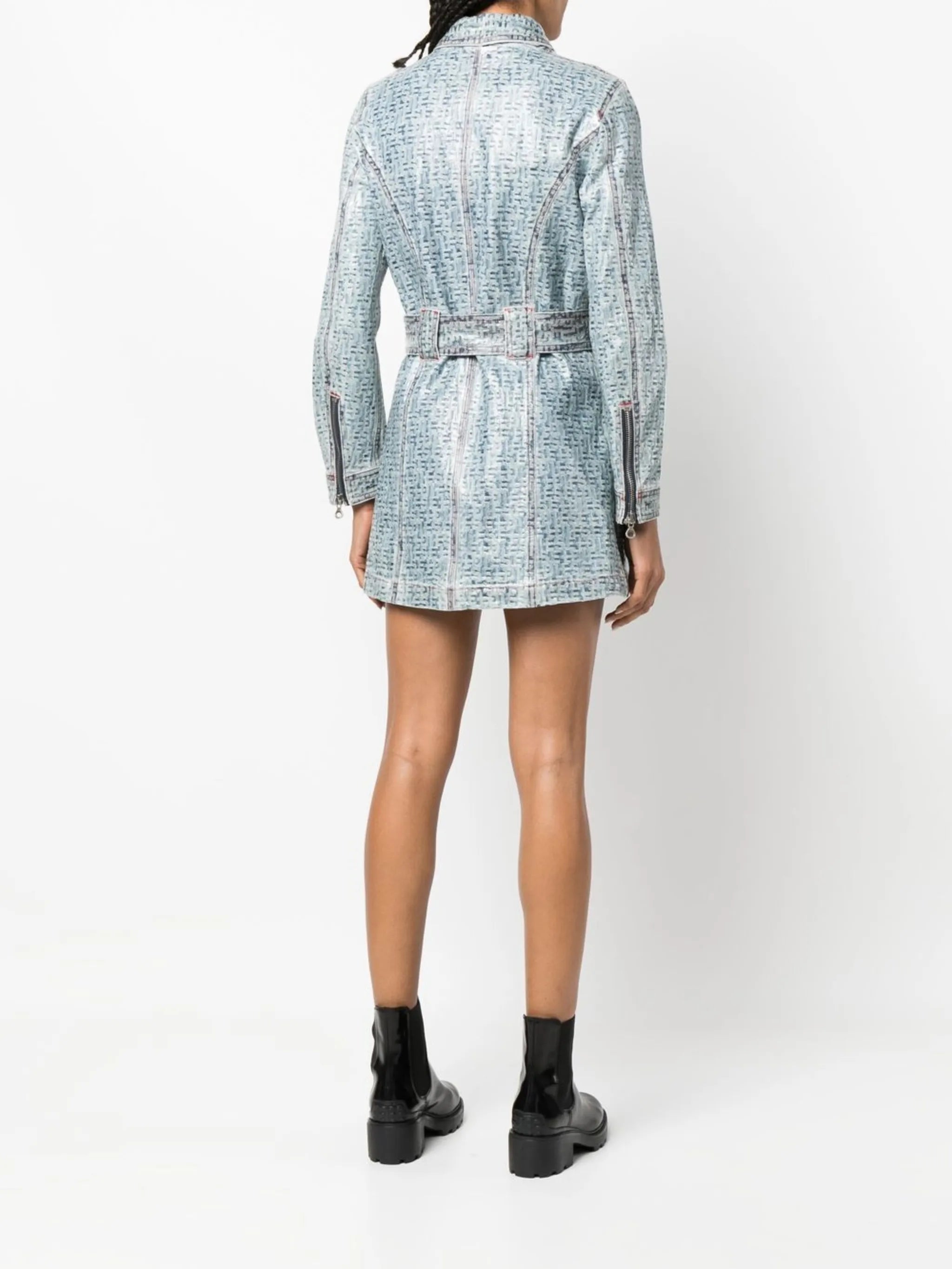 belted denim mini dress