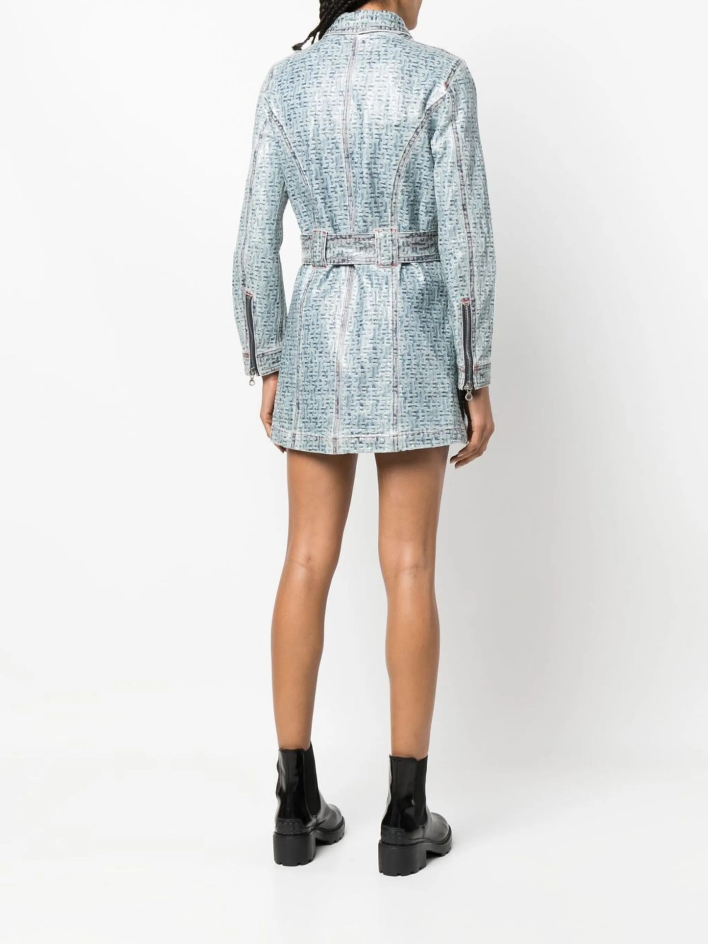 belted denim mini dress