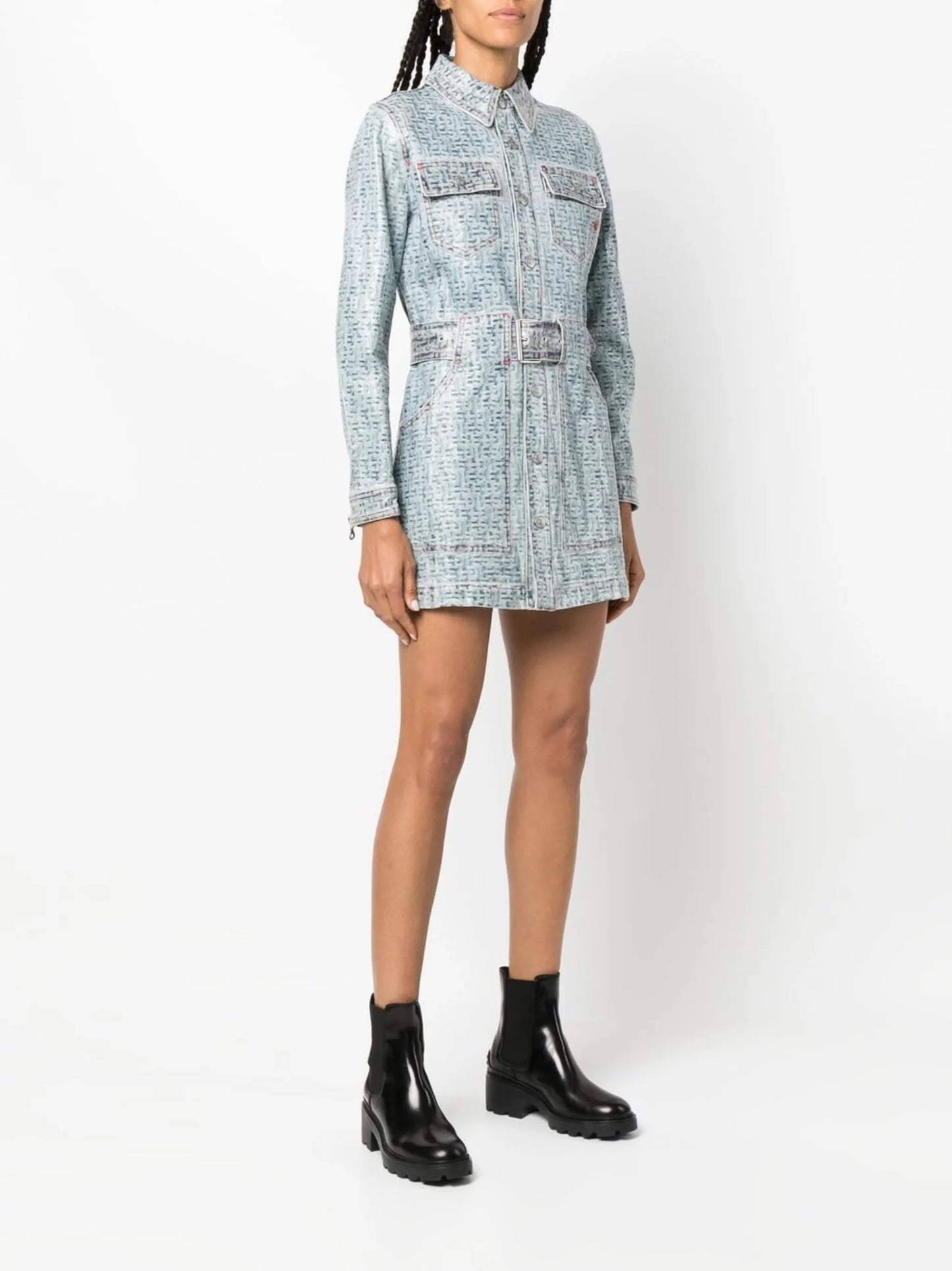 belted denim mini dress