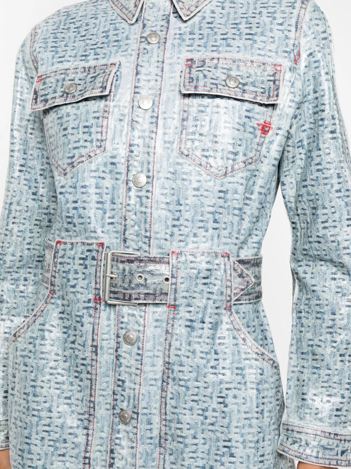 belted denim mini dress