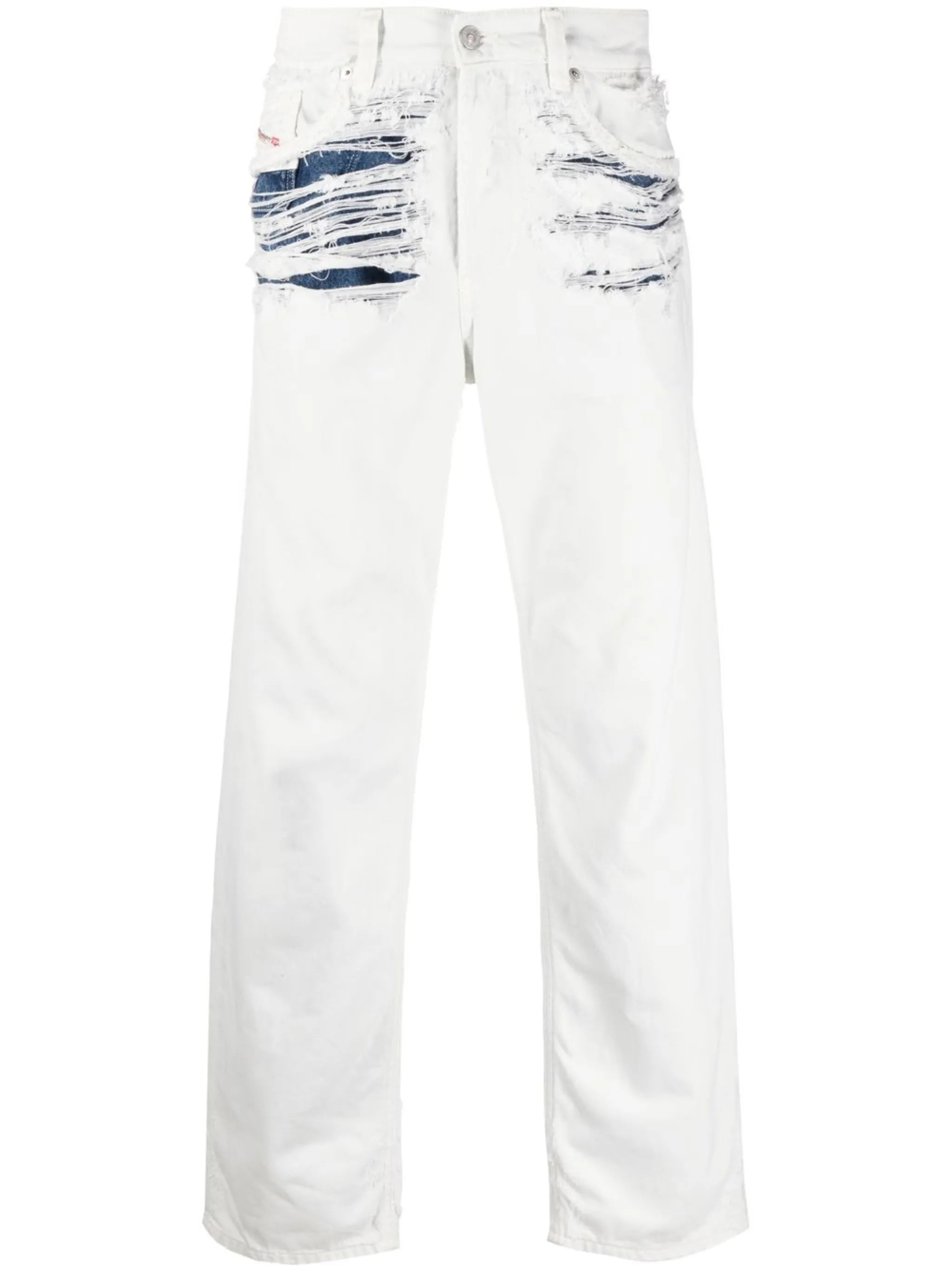 ripped layered straight-leg jeans
