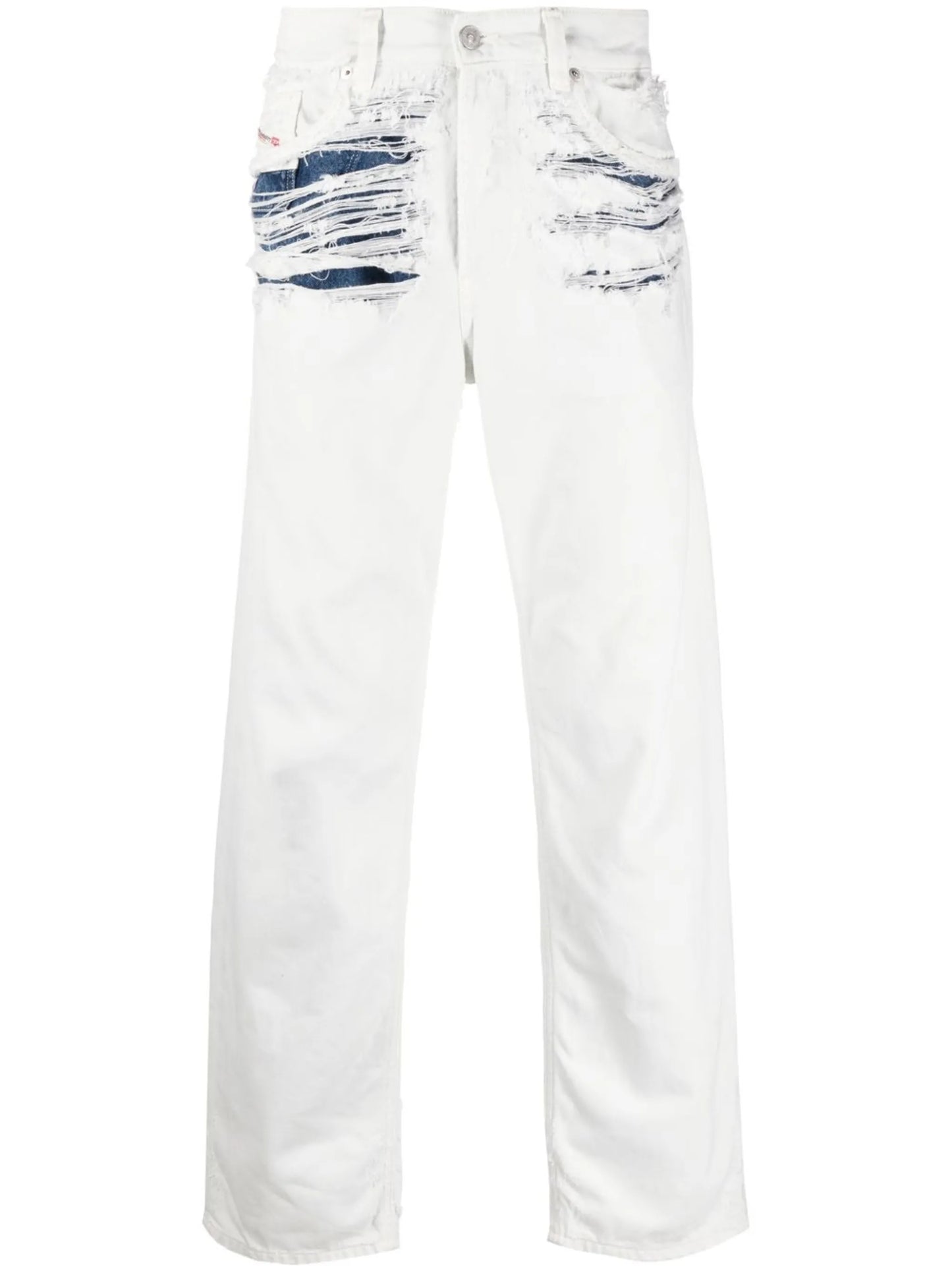 ripped layered straight-leg jeans