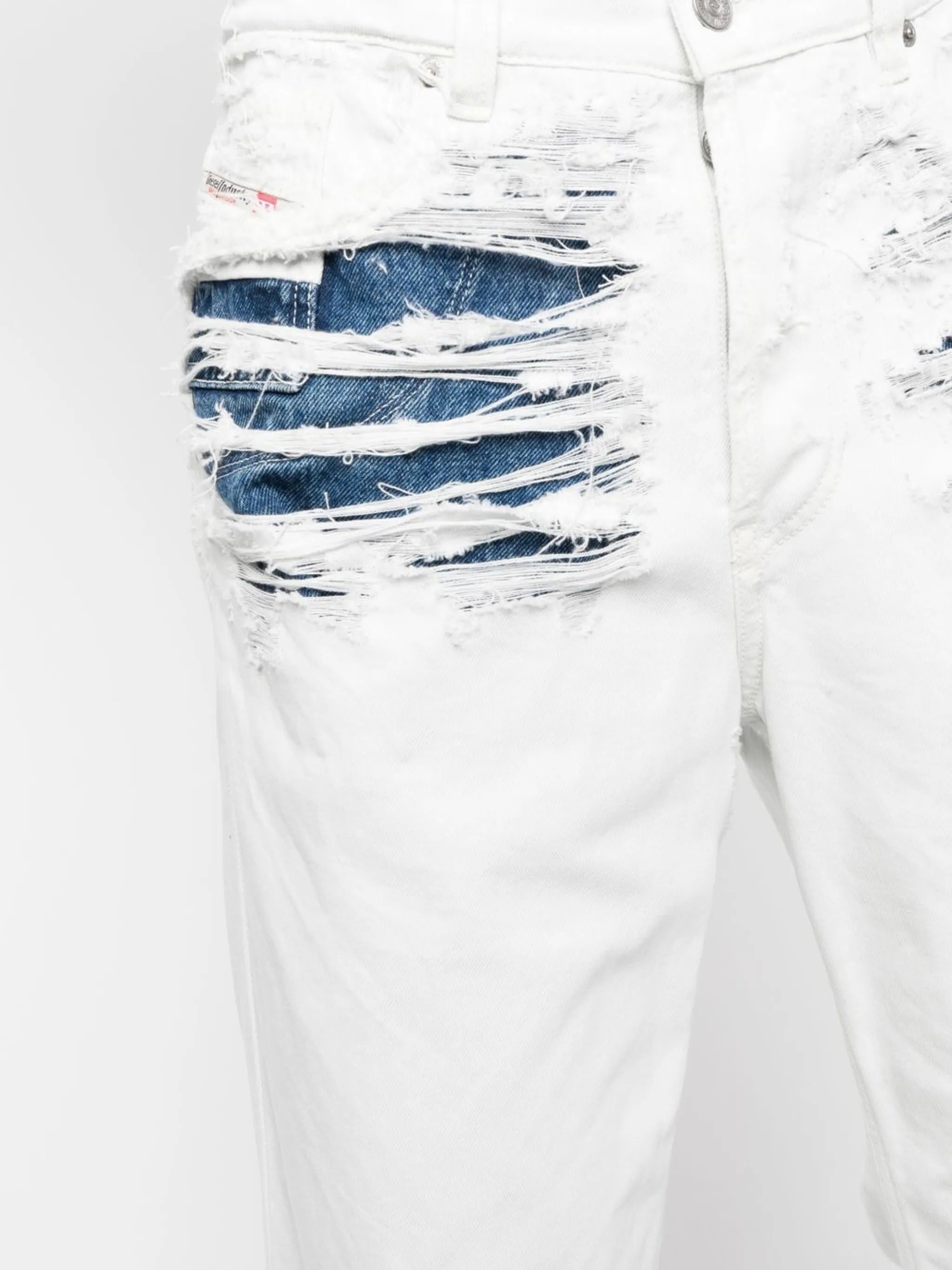 ripped layered straight-leg jeans