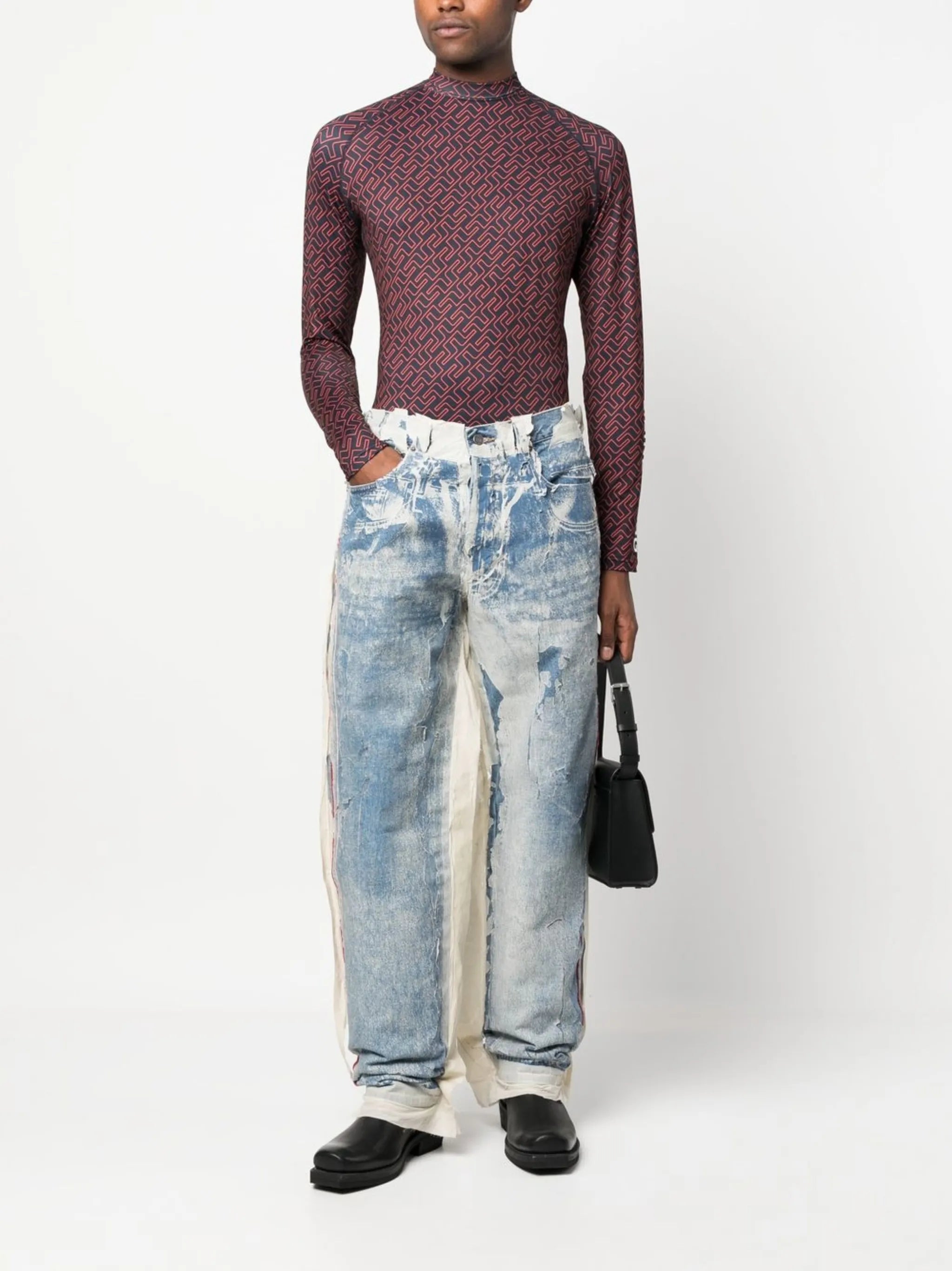 distressed panelled jeans