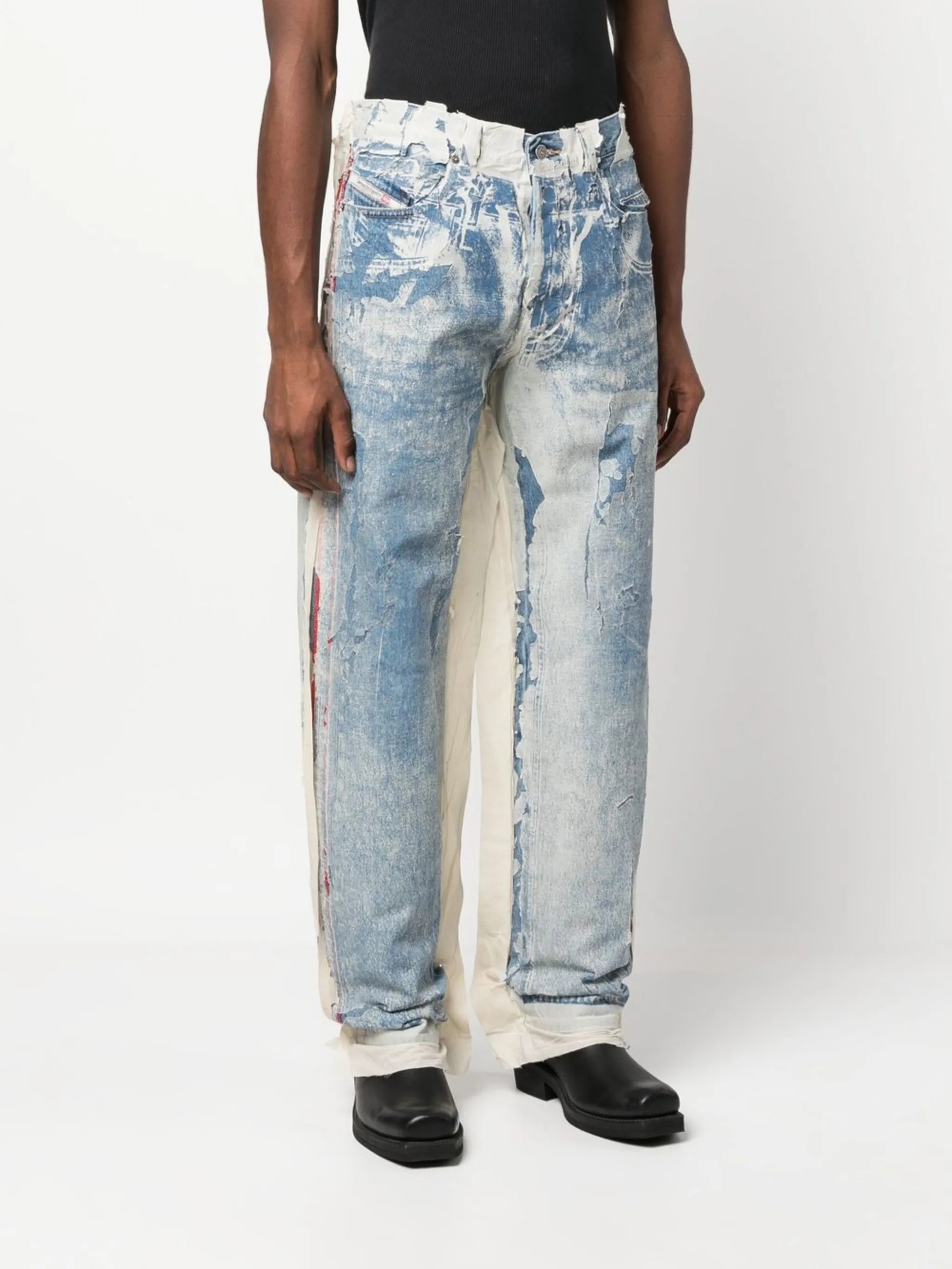 distressed panelled jeans