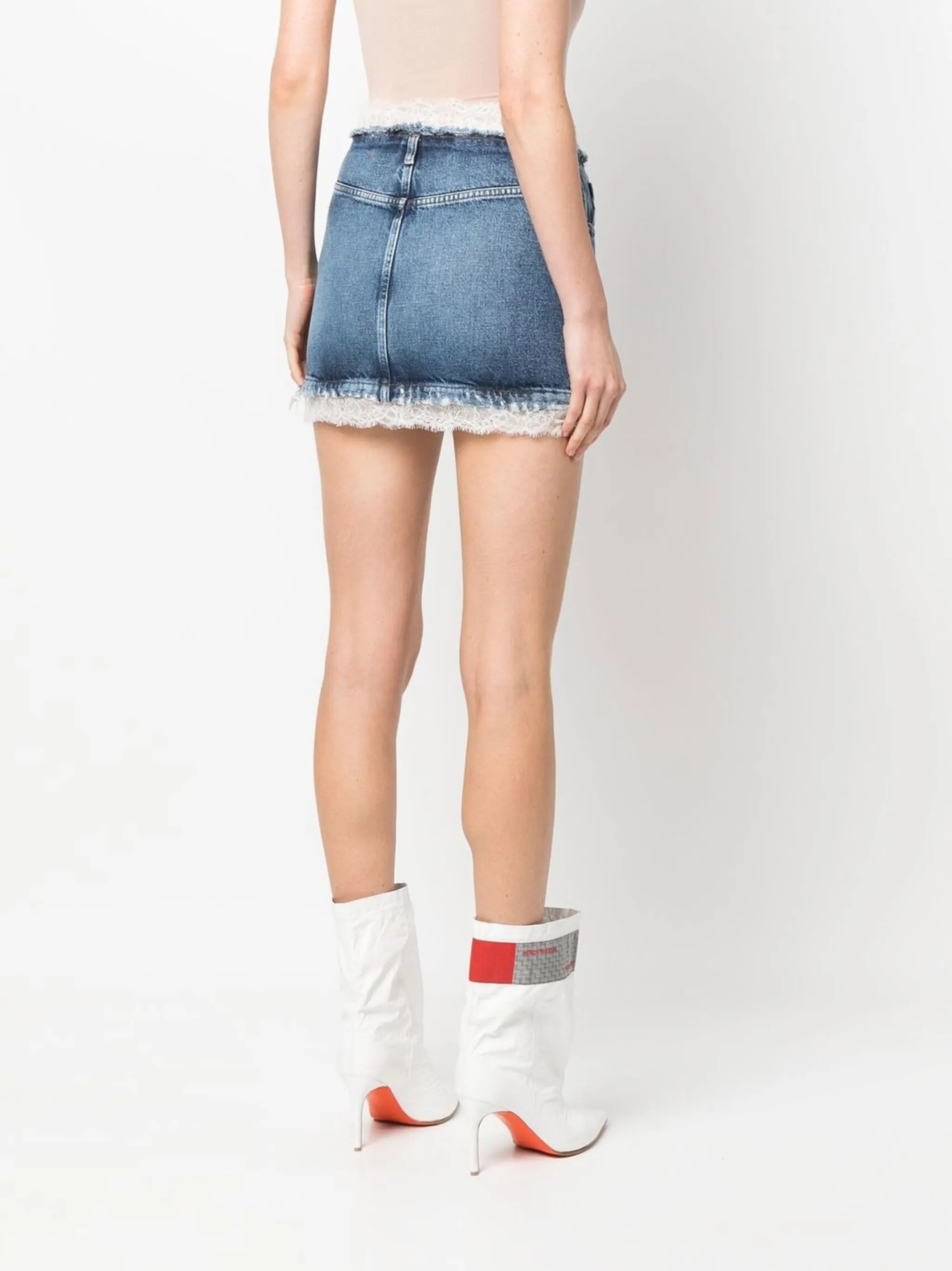 De-Ron-Fsb lace-trim denim miniskirt
