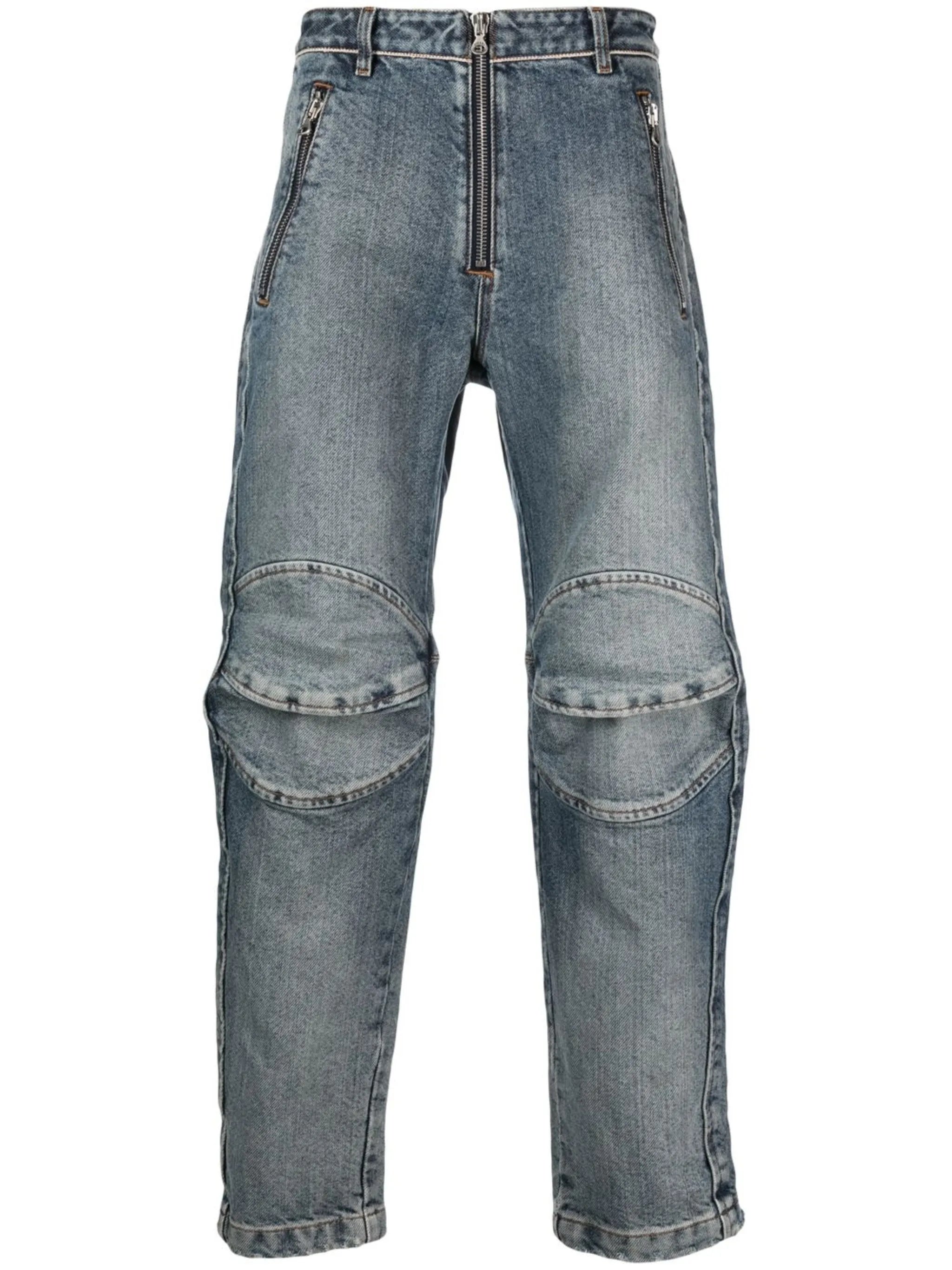 knee-pad zip-up jeans