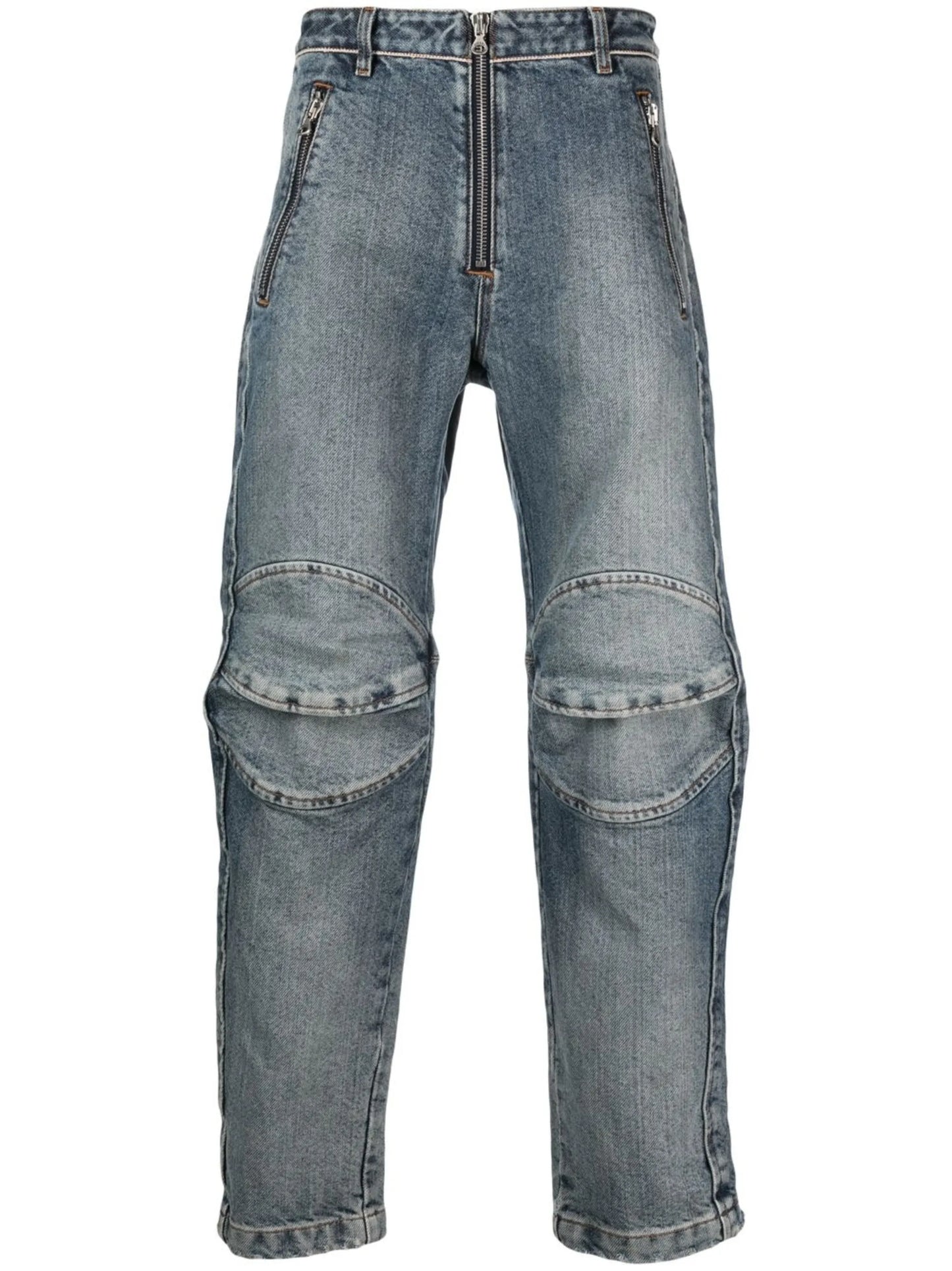 knee-pad zip-up jeans