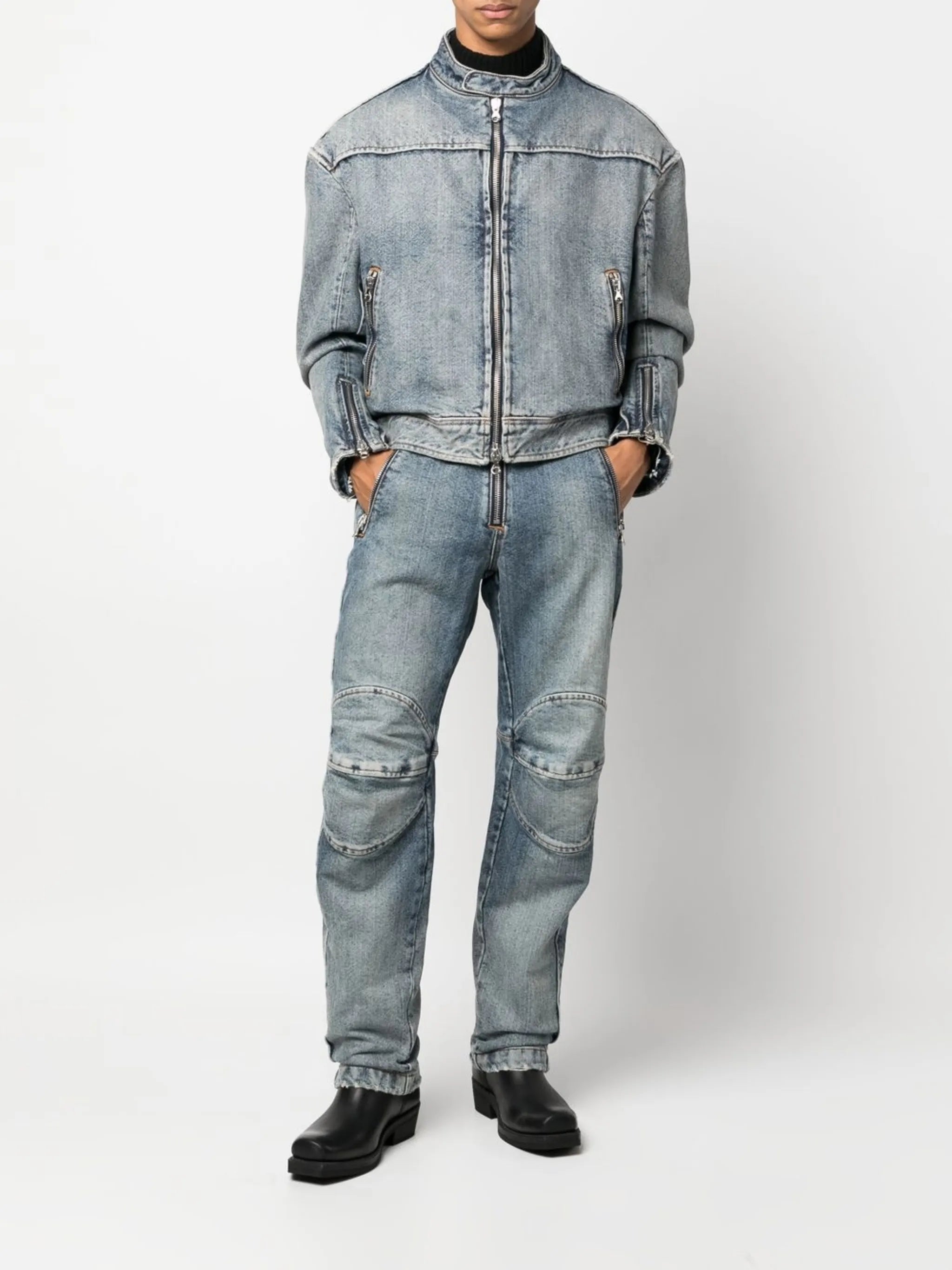 knee-pad zip-up jeans