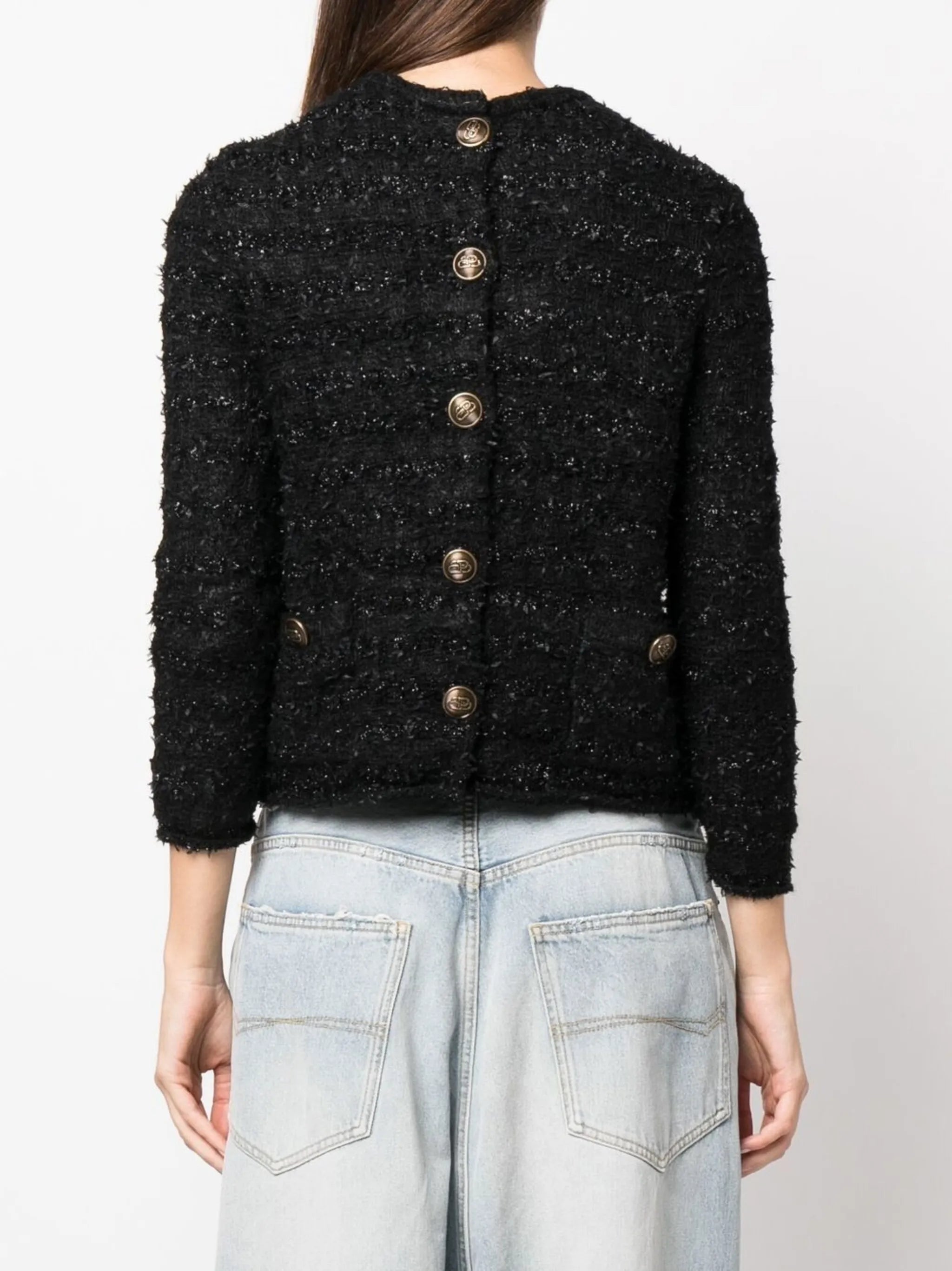 tweed button-back blouse