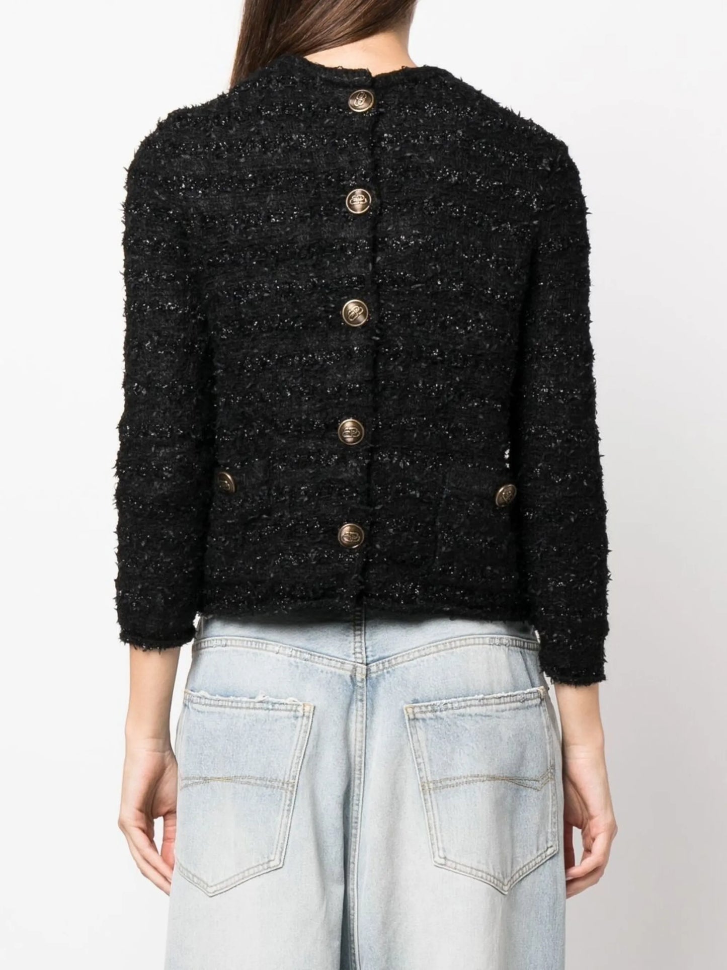 tweed button-back blouse