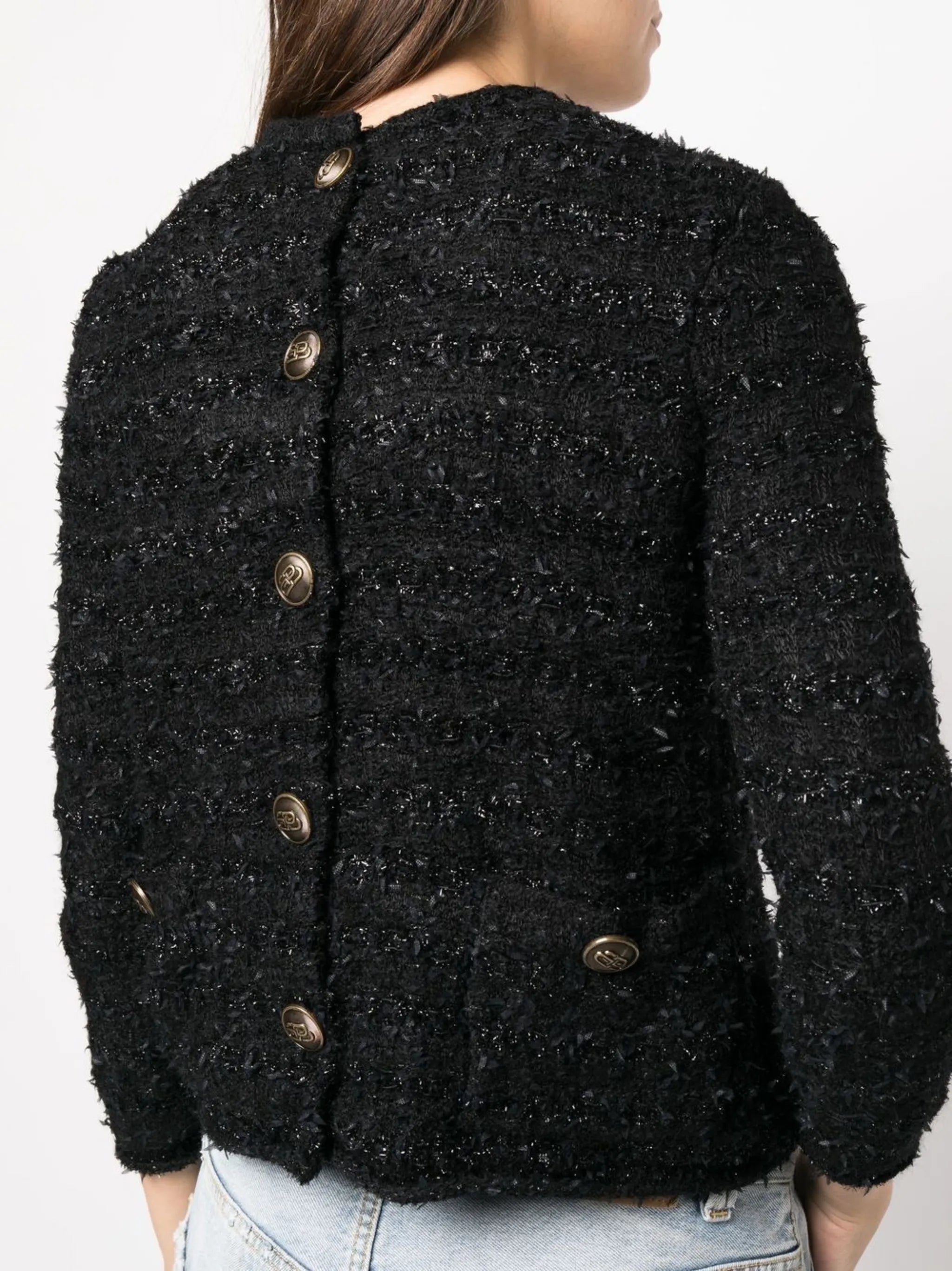 tweed button-back blouse