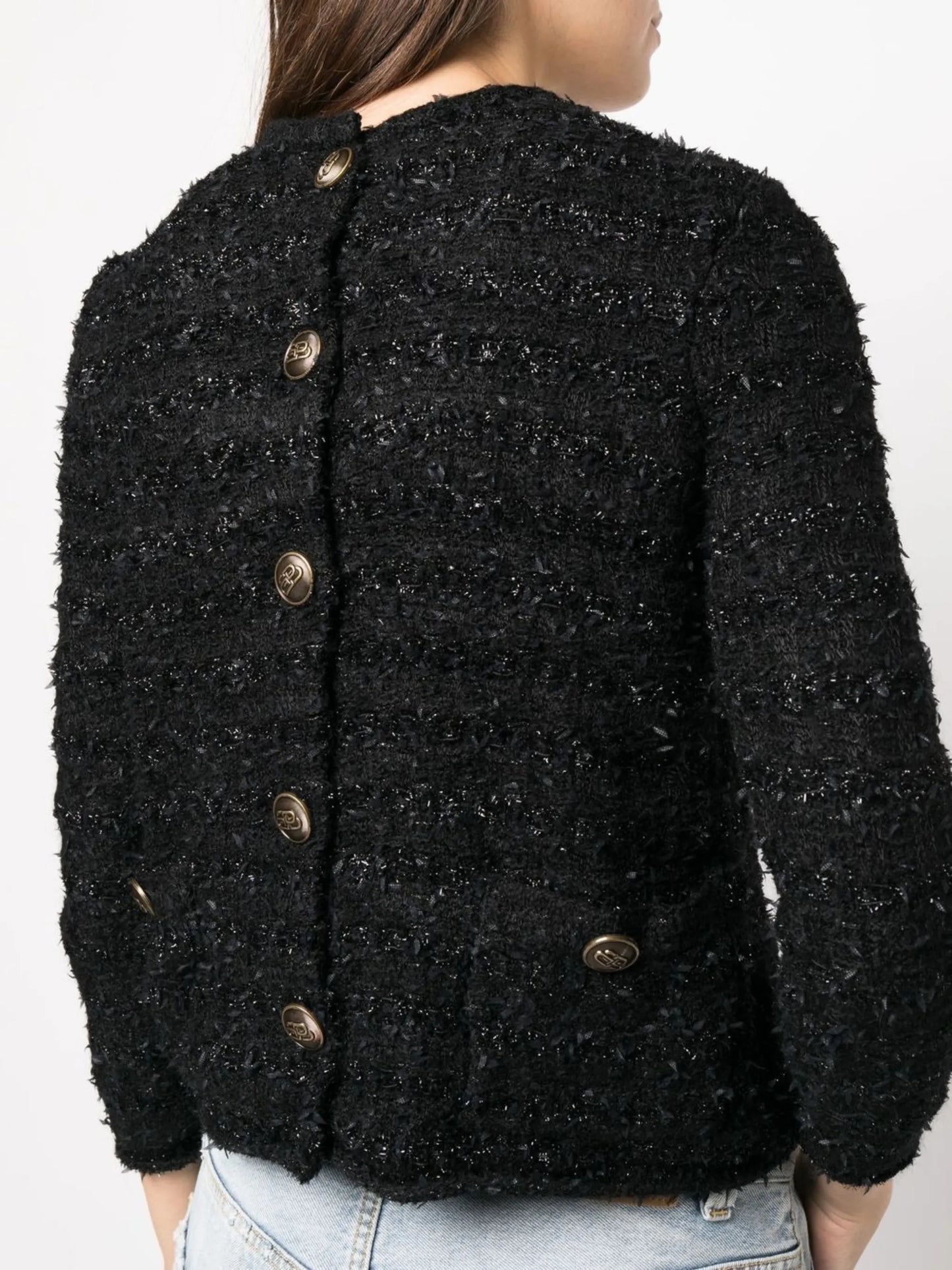 tweed button-back blouse
