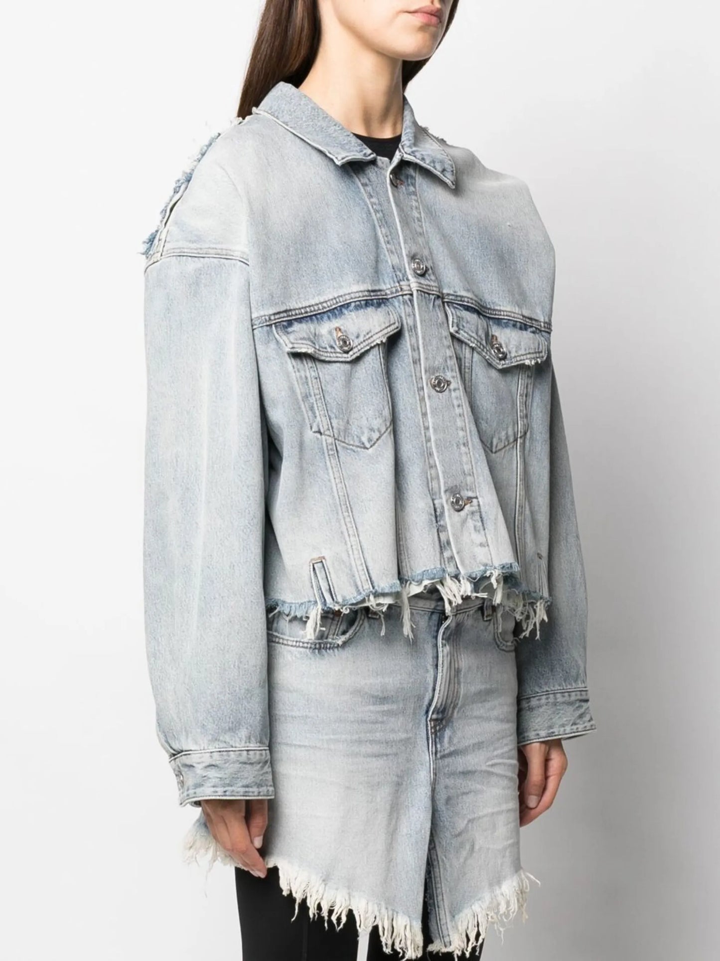 cropped raw-edge denim jacket